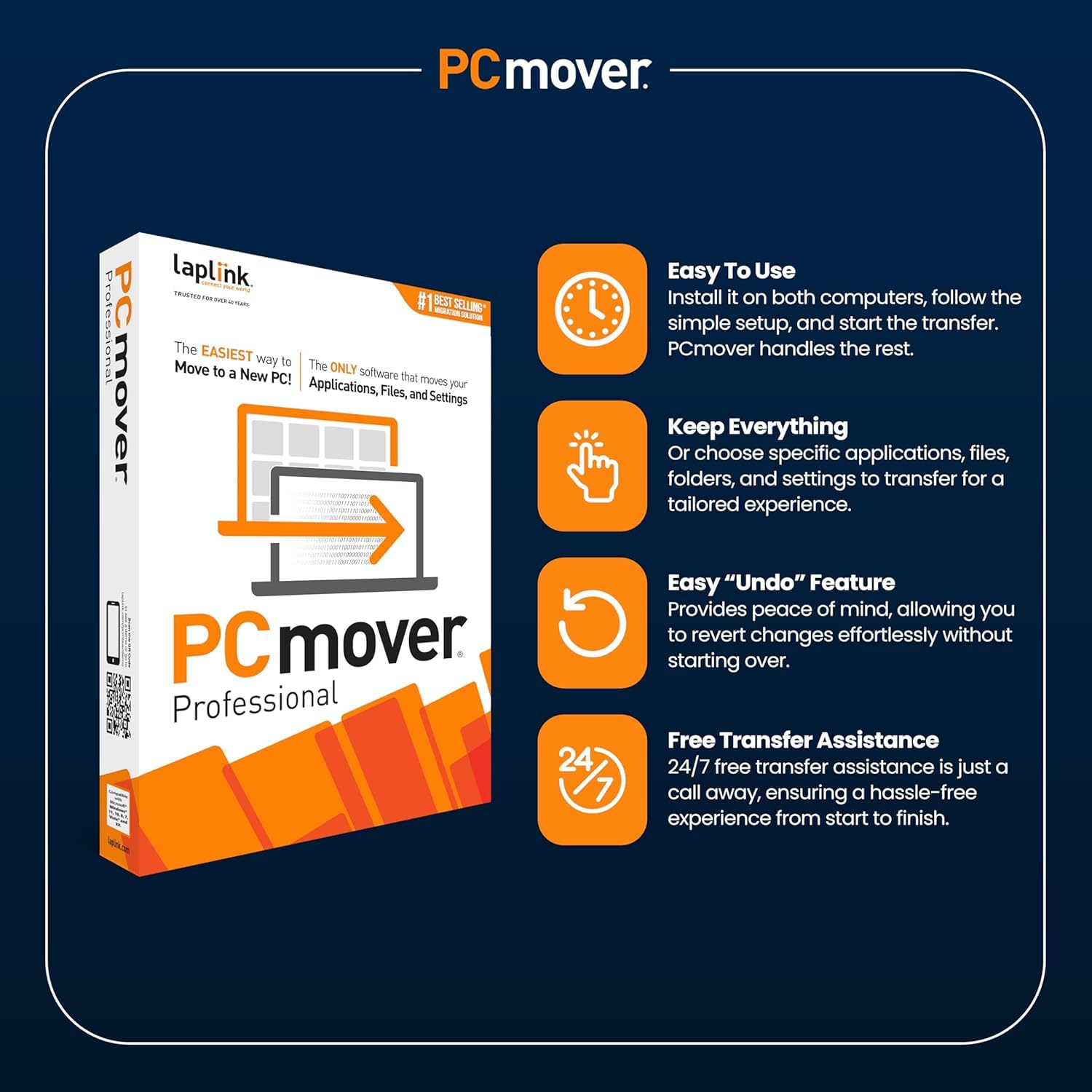 Laplink PCmover Professional - Mueva sus aplicaciones, archivos y configuraciones de una PC antigua a una nueva - Software de transferencia de datos - 1 licencia de uso