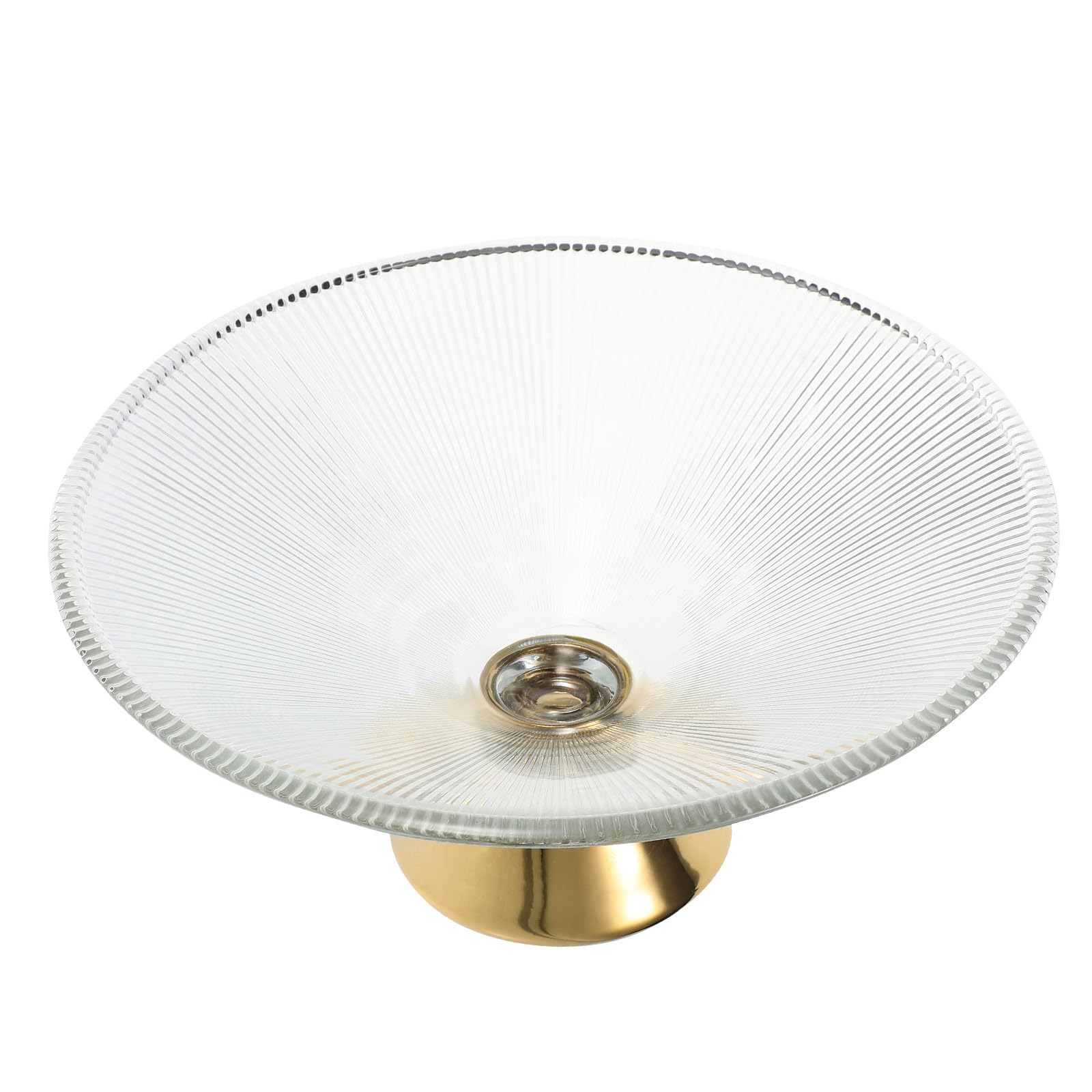 Plato de Fruta de Vidrio Base Alta Dorado, Diseño Elegante Textura Vertical y Bordes Suaves, Adecuado para Servir Aperitivos y Decoración