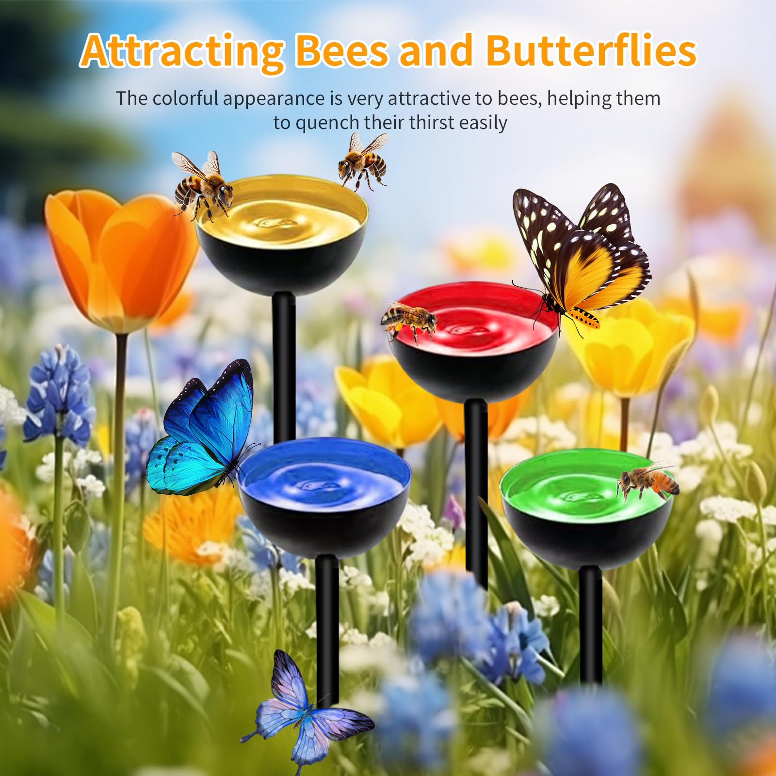 2 Bebederos Para Abejas De 64 Cm Con Perlas De Cristal – Fuente De Agua Segura En Forma De Flor – Hierro Vintage Impermeable