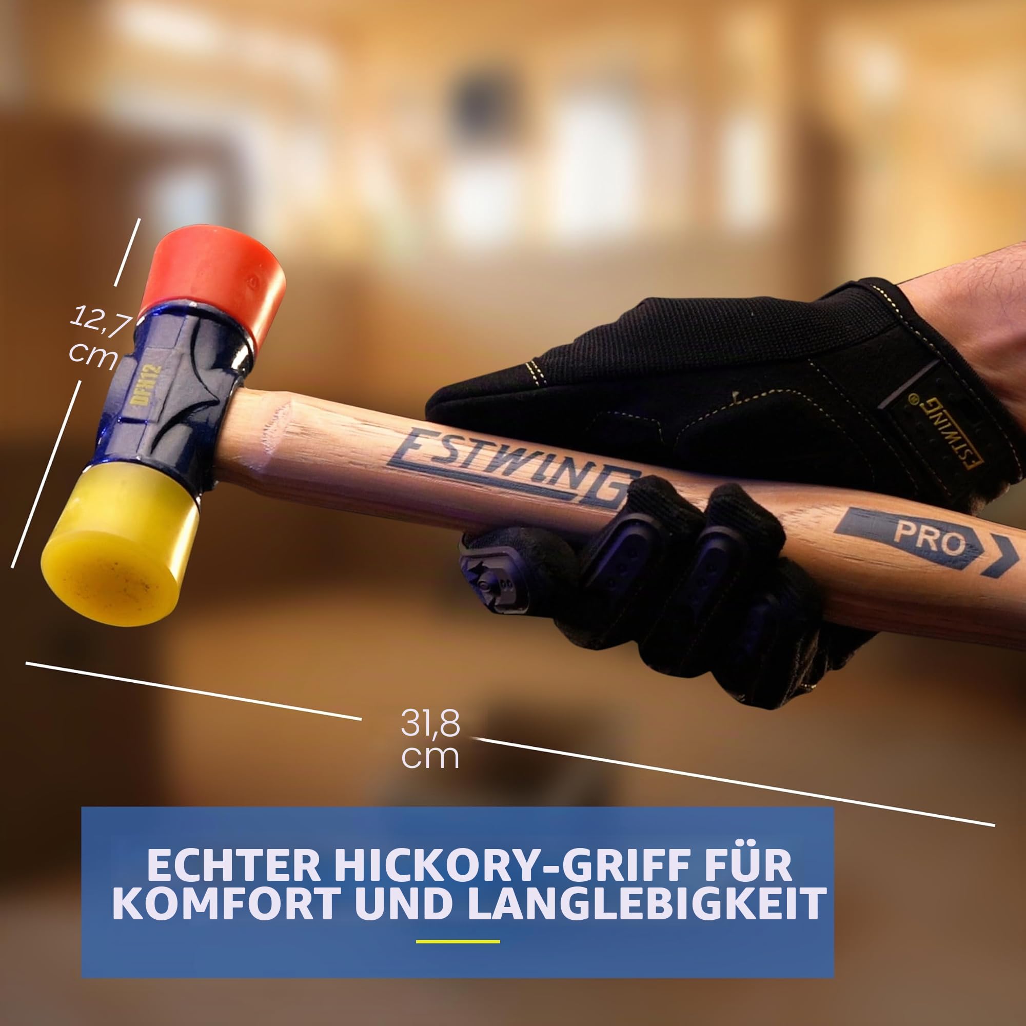 Estwing - DFH-12 Gummihammer – 340 g doppelseitiger Hammer mit weichen/harten Spitzen und Hickory-Holzgriff – DFH12, Schwarz, Rot und Gelb