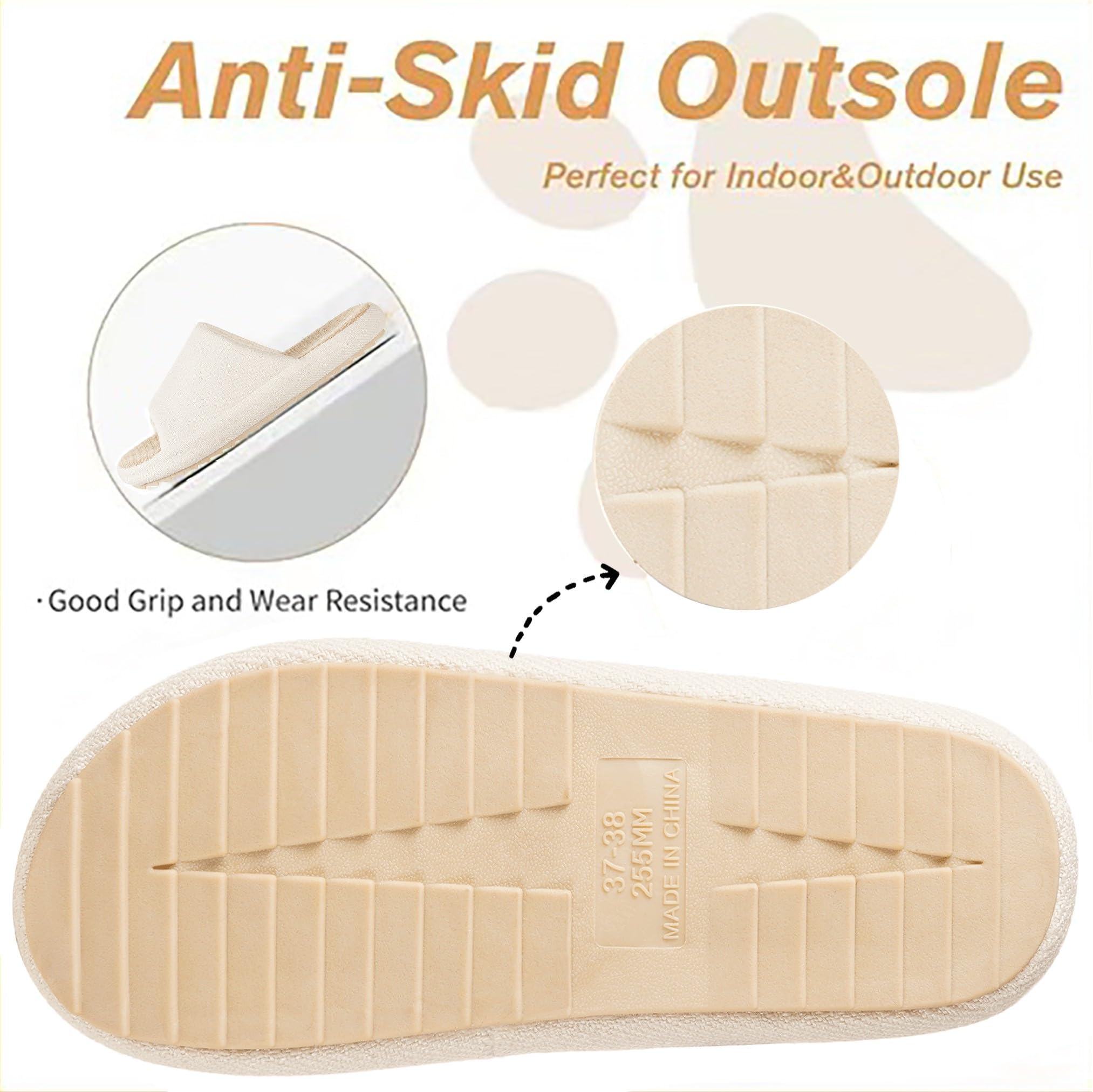 Zapatillas de Estar en Casa Mujer Pantuflas de Lino Antideslizantes Planas Espuma de Memoria Suave Cuatro Estaciones Slippers