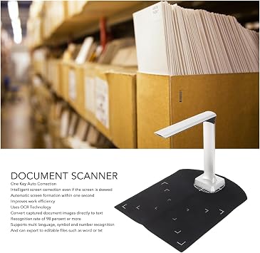 Document Scanners, Portable USB Document Camera Scanner for Home Classroom 3840 X 2880 Resolution Ocr Technology Multi Language Support