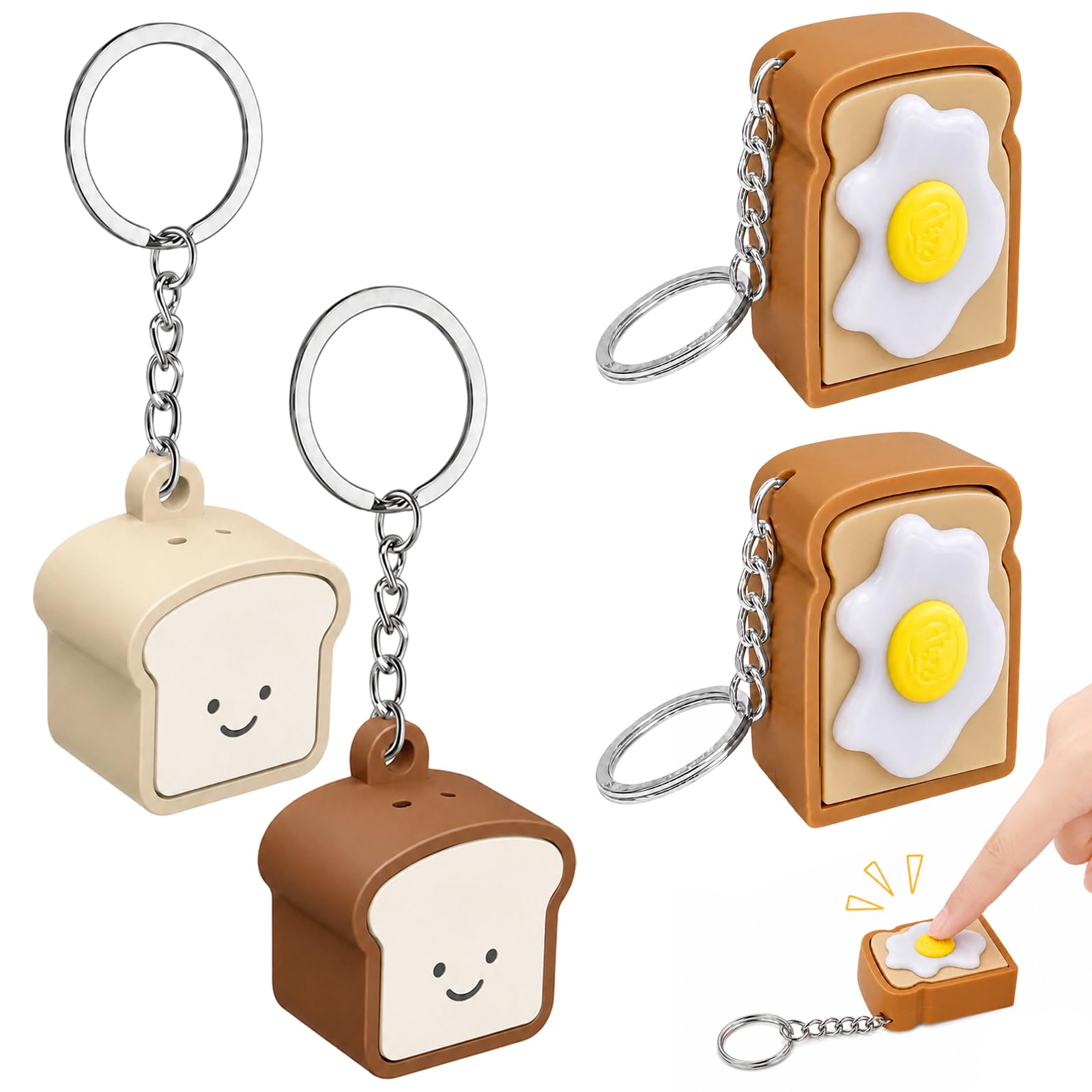 Cute Fidgets, 4 Pcs Toast Keyboard Clicker Fidget, Adorable Toast and Egg Design Mechanical Switch Fidget Clicker, Portable Desk for Travel, Office and Home Gift