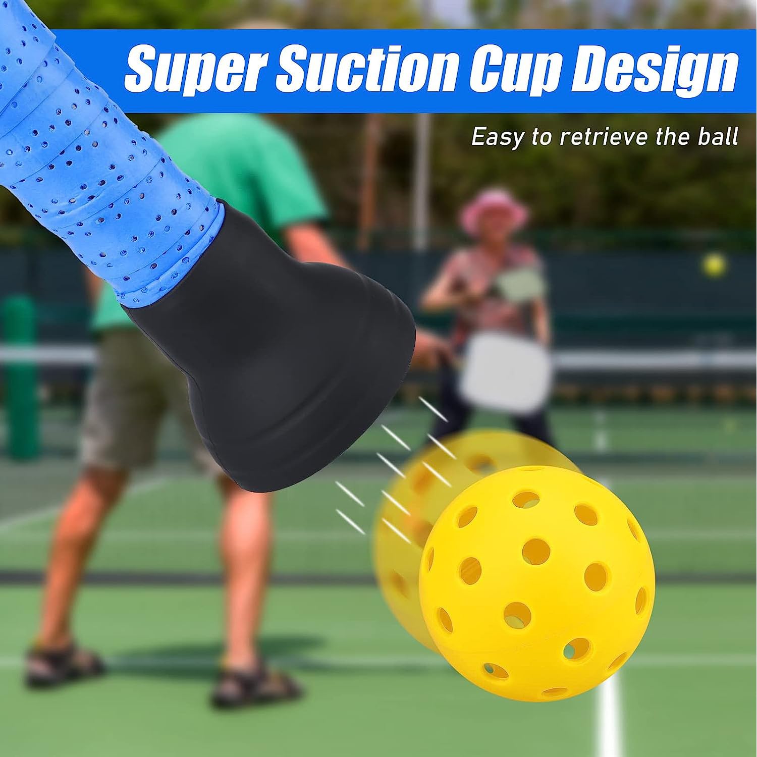 sonecesiya 2-Pack Pickleball Ball Retriever Silicone Pickleball Picker Easy Pick Up Without Bending Down Universal Grabber Suction Cup Fit Any Paddle, Black