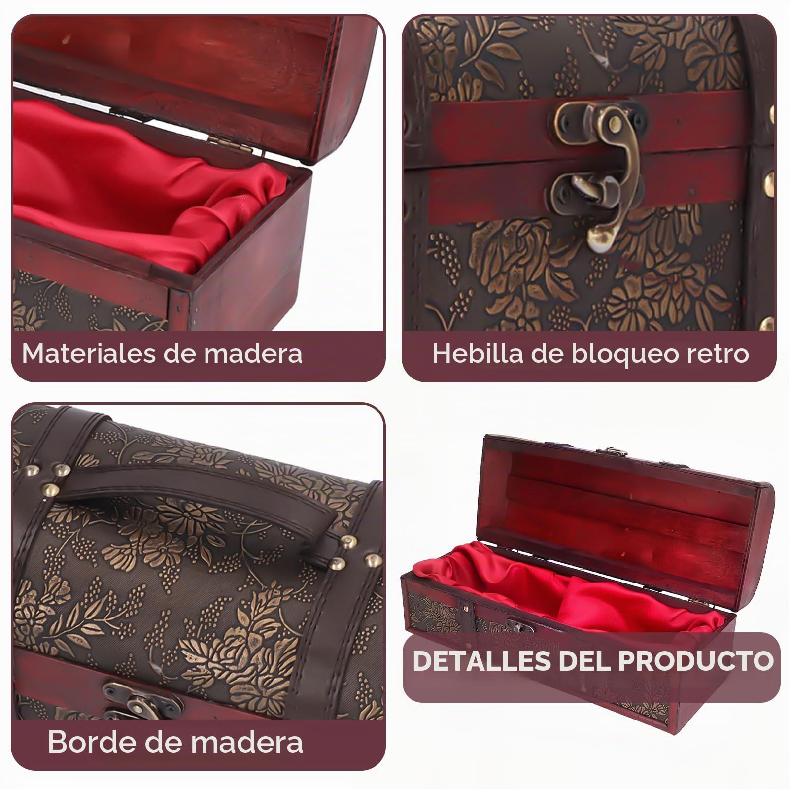 Cyrank Caja de madera para botellas de vino, caja de regalo vintage, caja de regalo para botellas de vino de madera vintage, caja de almacenamiento para vino tinto, champán, caja de vino individual