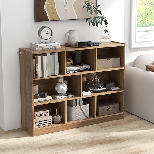 Miniatura 2 de GLOBALWAY Estantería de madera de 8 cubos, estantería independiente abierta de 3 niveles, estante de exhibición multiusos para sala de estar,