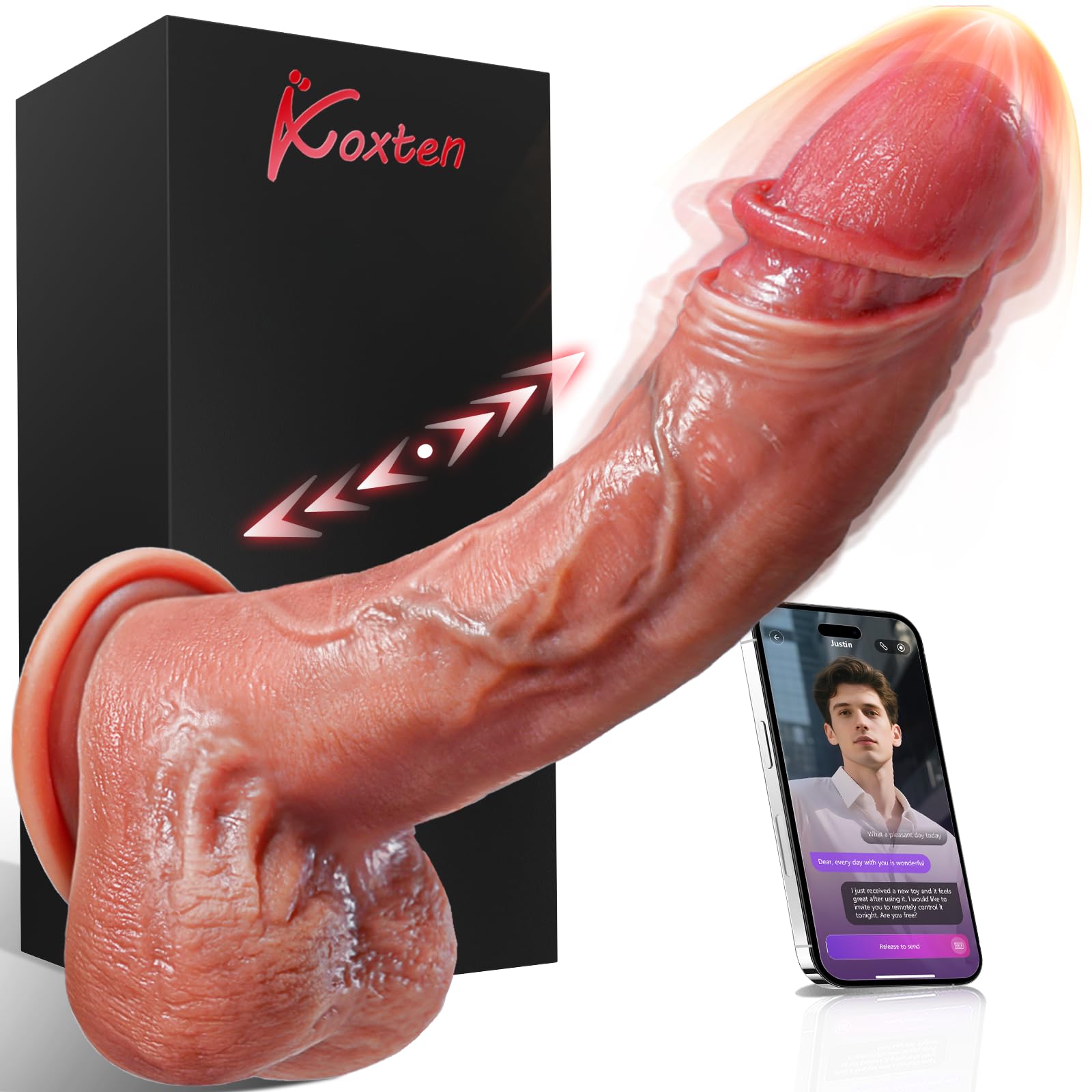 Next-Level Thrusting Dildo - 2026 APP Control Penis Vibrator Ultra-Soft Silicone Body-Safe Realistic Dildo 9x9 Modes and Warmth