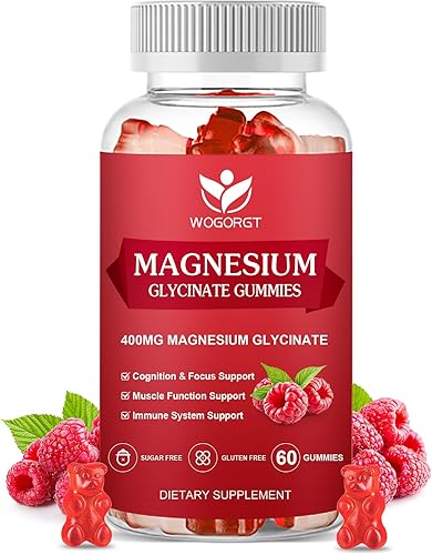 Gomitas de glicinato de magnesio de 400 mg con 200 mg de malato de magnesio, vitamina D, B6 y CoQ10, suplemento de glicinato de magnesio para