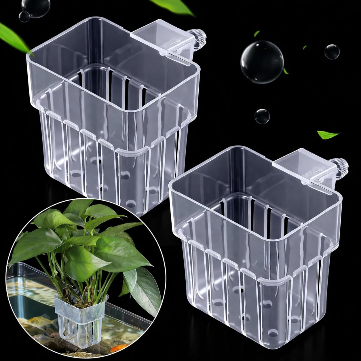 VAYINATO® Hanging Aquarium Plant Holder (Screw Type) – White Plastic Aquaponic Pot for Fish Tank | Clip-On Rim Planter Basket for Aquascaping, Hydroponic Plants, Shrimp & Fish Safe-image-6