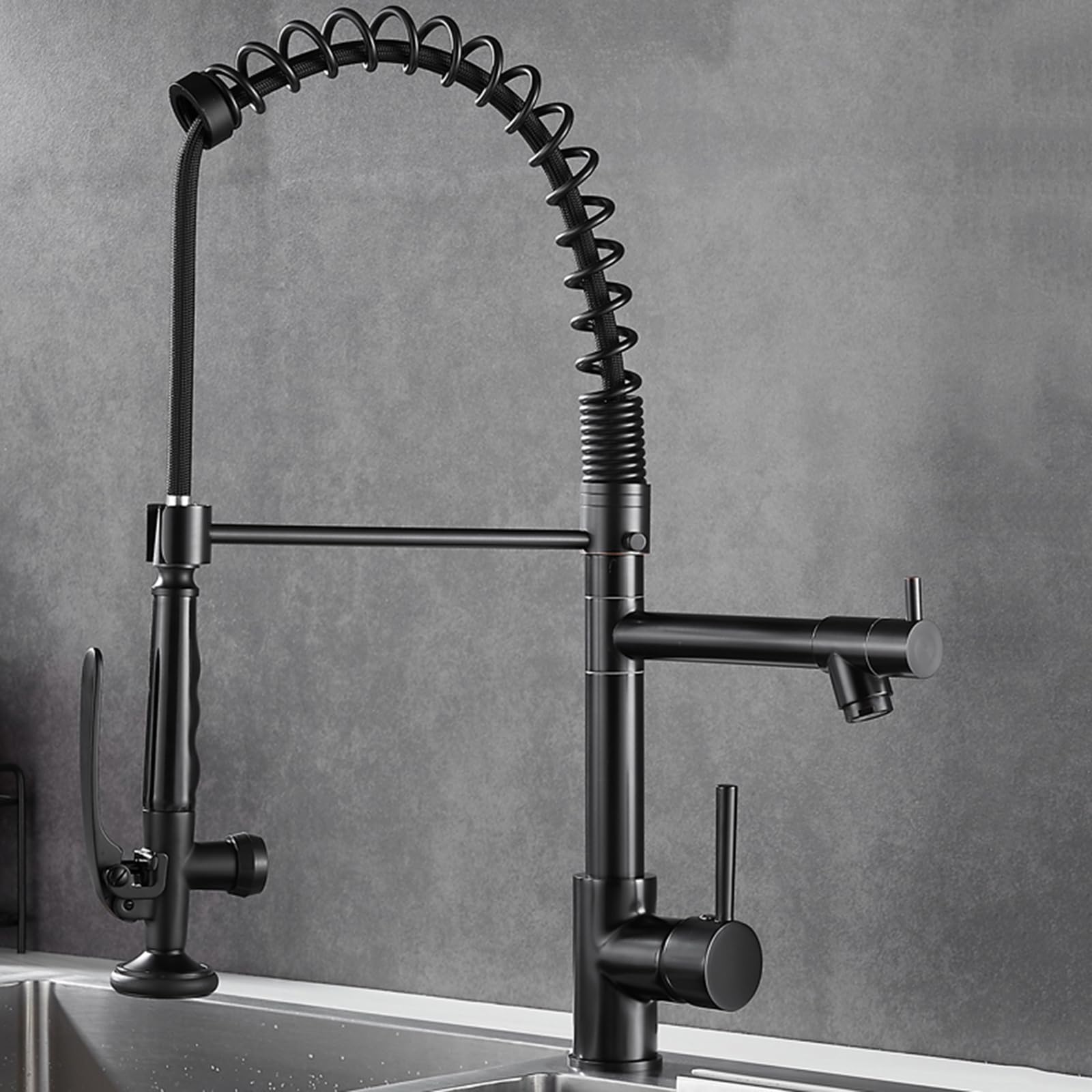ZYCHSJXA Kitchen Tap Spring Telescopic Sprayer Hot and Cold Water Rotating Brass Flexible Spout-Black