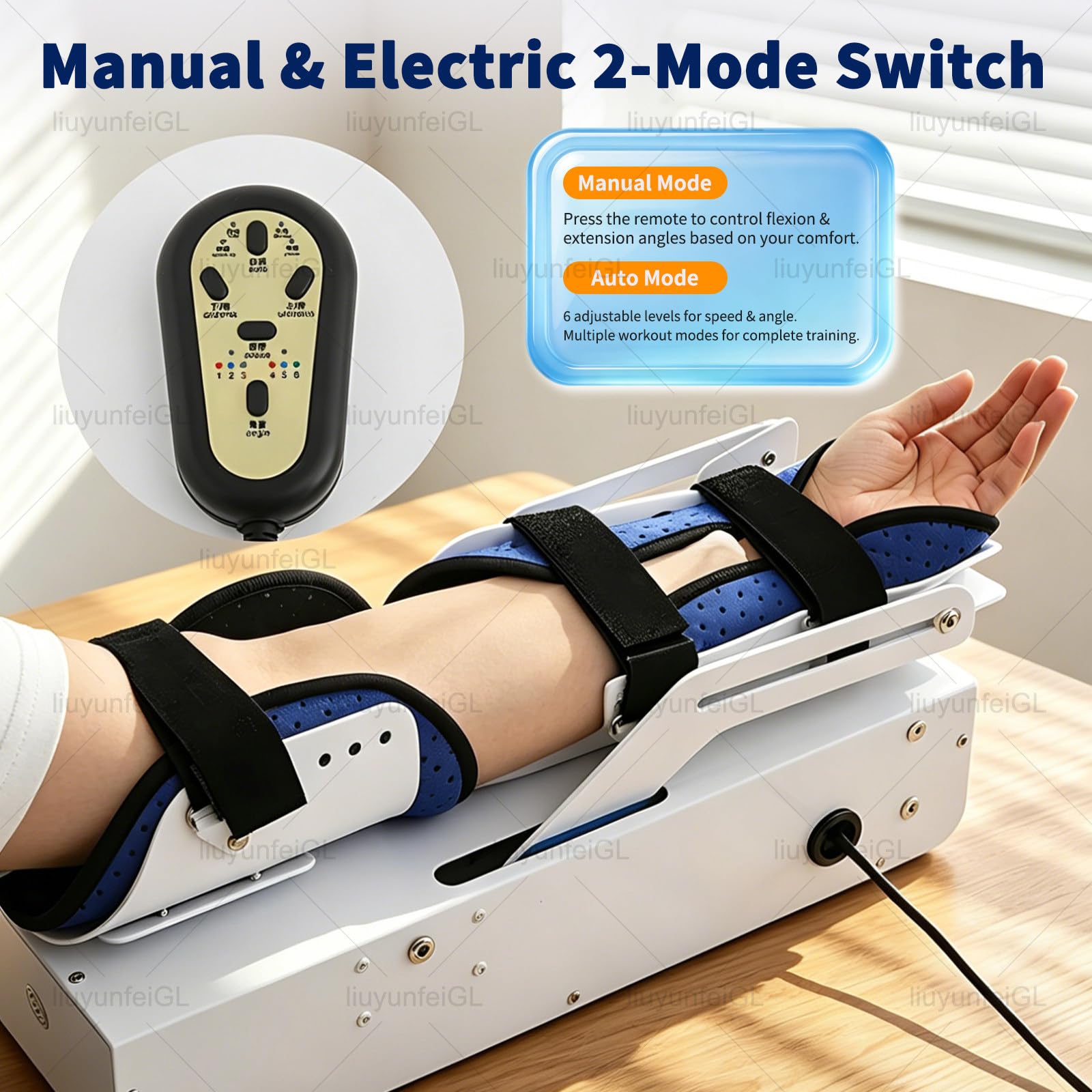 Ejercitador de Brazo con Soporte para el Codo, Modos Manual y automático, riel Deslizante para el antebrazo, indicador de ángulo para la recuperación de la rigidez del Codo.