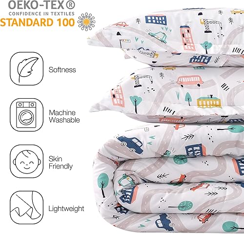 Miniatura 3 de JSD Juego de edredón estampado para niños y niñas, edredón de microfibra de 3 piezas con funda de almohada, suave y cómodo, lavable a máquina