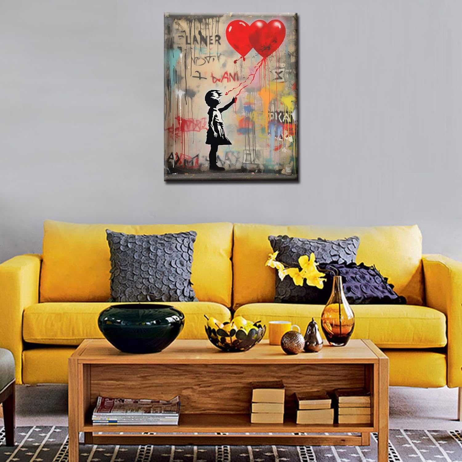 Tucocoo Heart Balloon Paint by Numbers DIY Graffiti Black Girls Paint by Numbers for Adults Beginner on Canvas with Brushes and Acrylic Pigment Gift for Home Wall Decorations 16"x20"inch Frame