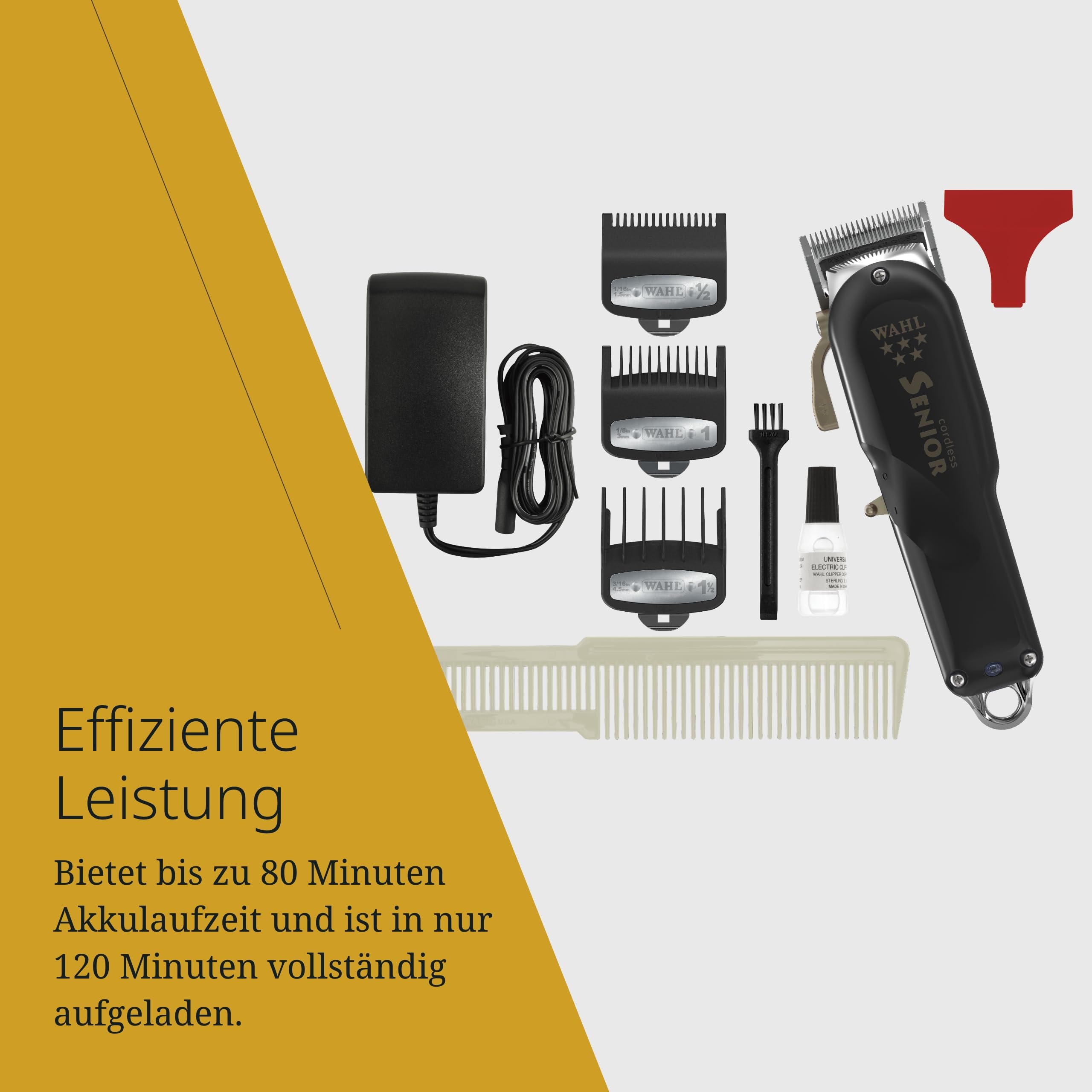 Wahl Cordless Senior - Professioneller Netz-/Akku-Haarschneider - Leistungsstarker und schneller Haarschneider für präzises Fading und engeres Schneiden | Kabelloser Profi-Haarschneider, chirurgische Fading-Klinge, dichtes Haar, 80 Minuten Laufzeit, 3 Auf