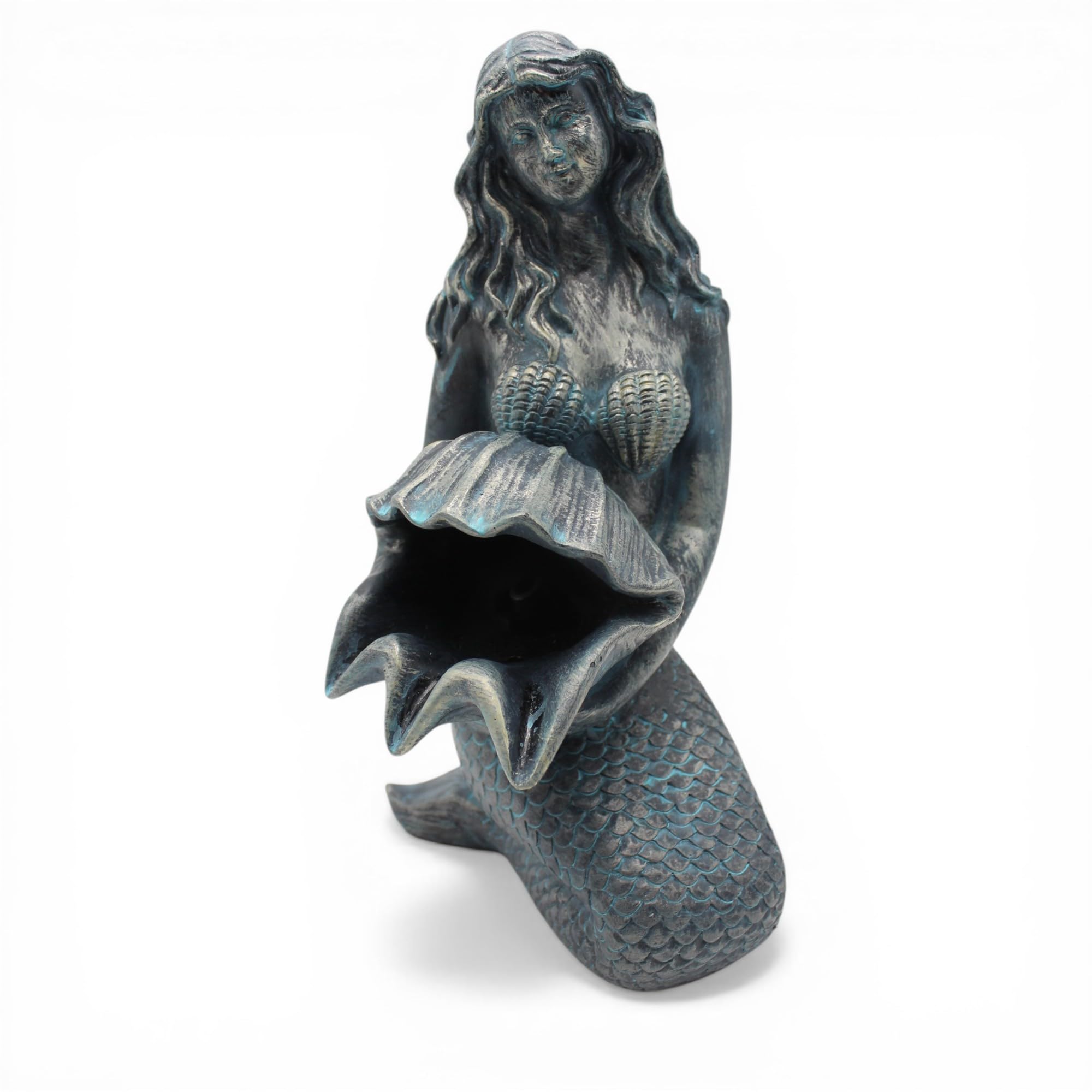 Garghilè solare con pompa – Statuetta di sirena con pompa solare e gioco d'acqua, decorazione da giardino in poliresina effetto bronzo, fontana solare per laghetto da giardino e corso d'acqua, 27 x 14