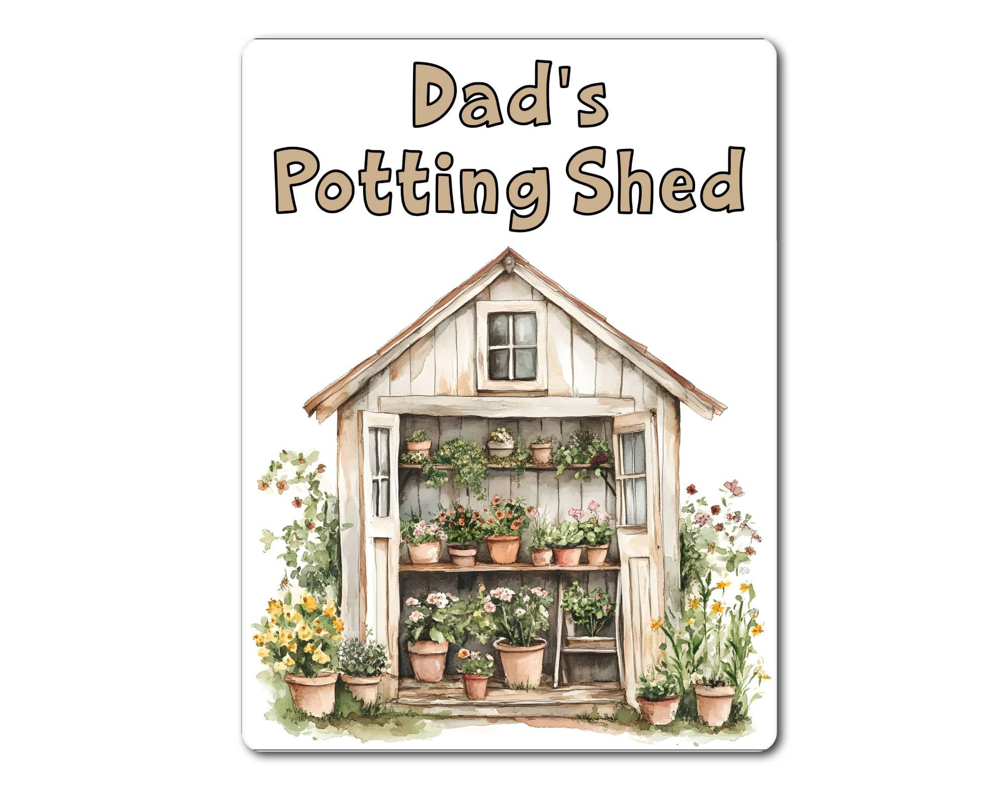 Decalarama Beige Dad Metal Sign Gift – Dad's Potting Shed – - Family Fun Gardening Allotment Novelty Aluminium Present