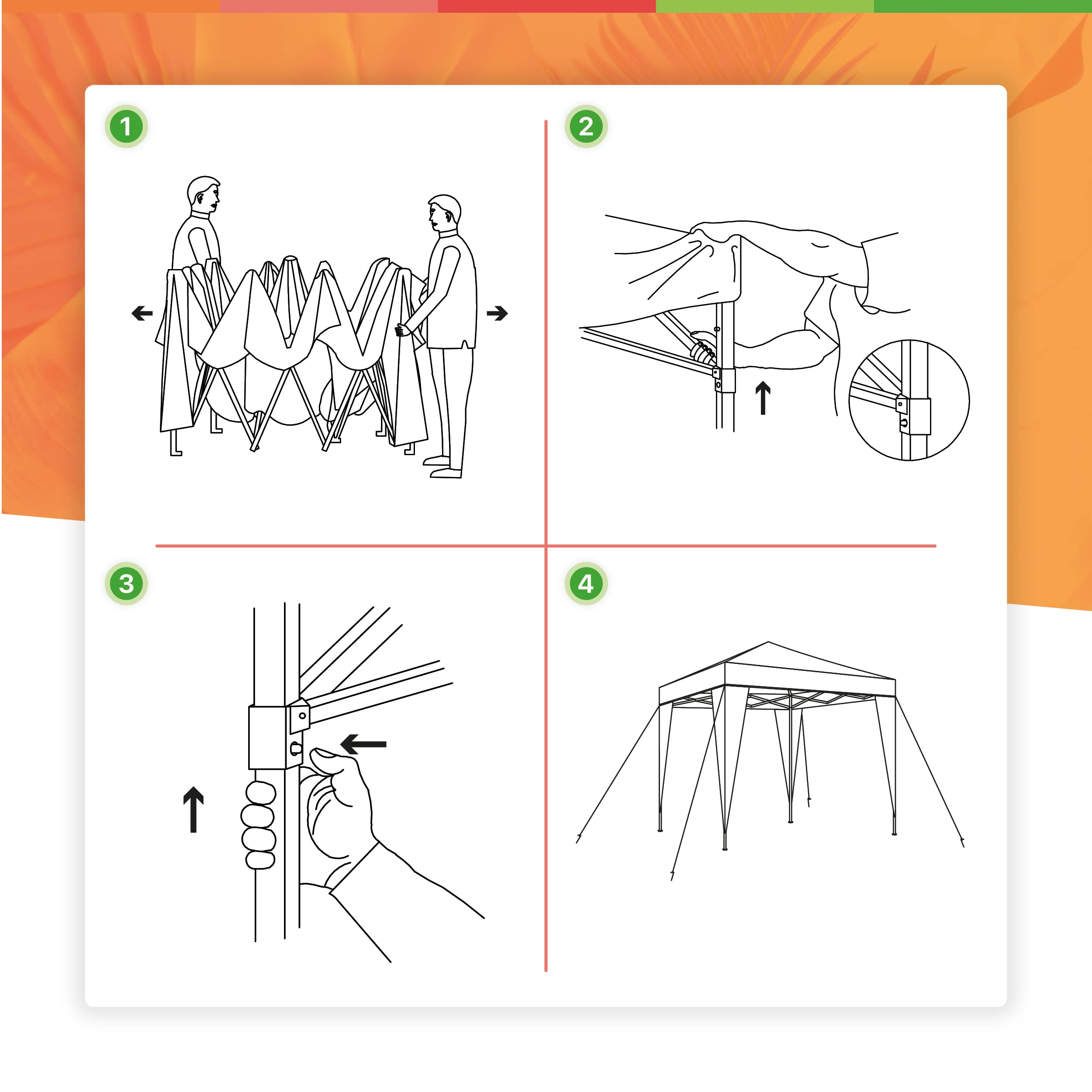 Wasabi Faltpavillon 3x3 m Wasserdicht – Garten Pavillon Stabil – Klappzelt für Garten, Terrasse, Camping und Strand – Schnellaufbau – Mit Tragetasche (Grün)