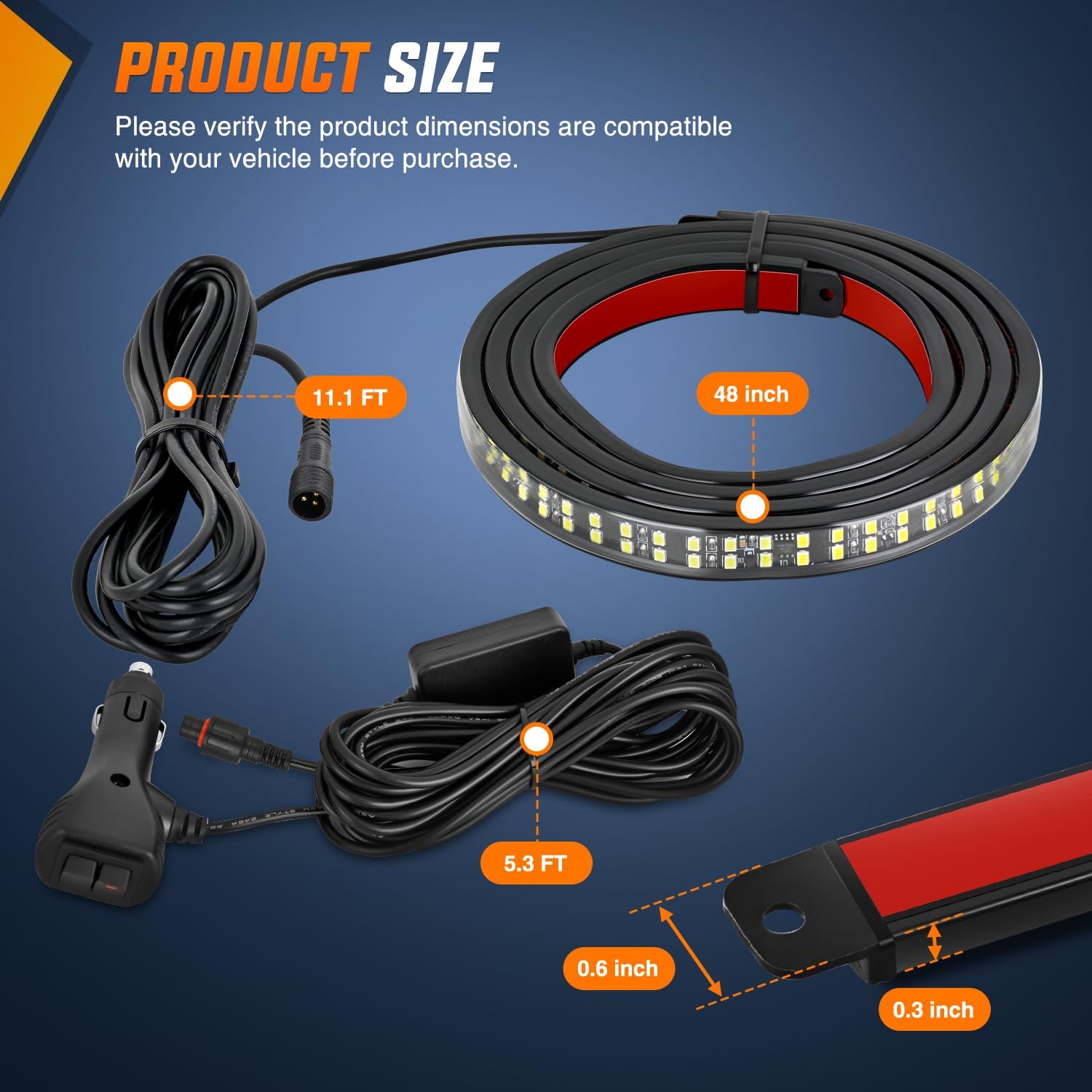 Nilight 48 Inch Truck Tailgate Strobe Light Strip Tail Emergency Bar Rear Window Warning Lamp Ultra-Bright Double Row 288 LED for Pickup Trailers Construction Vehicles Car SUV, Amber
