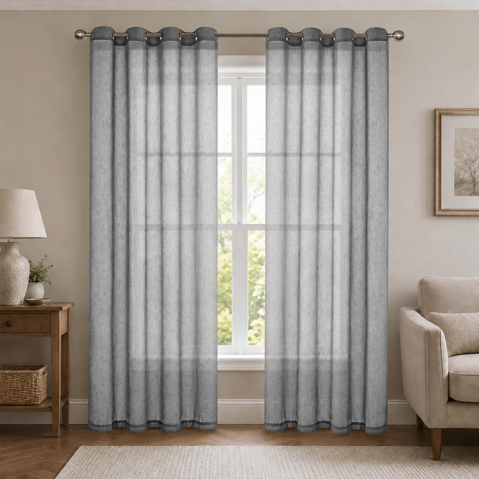 SSWH Linen Voile Net Curtains, Semi Sheer Curtains for Windows, Eyelet Voile Curtain Panels for Living Room Bedroom(Size:214x214cm/W 84" x L 84" (2 Panels),Color:Light Grey)