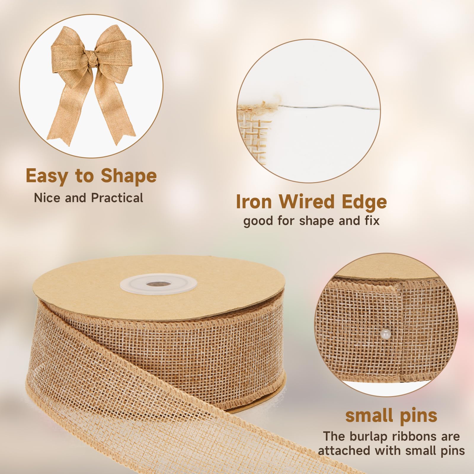 jijAcraft 4CM Wired Burlap Ribbon: 10m Brown Hessian Ribbon Roll Natural Hessian Ribbons for Gift Wrapping Rustic Jute Burlap Ribbons for Making Bows DIY Crafts - Image 3
