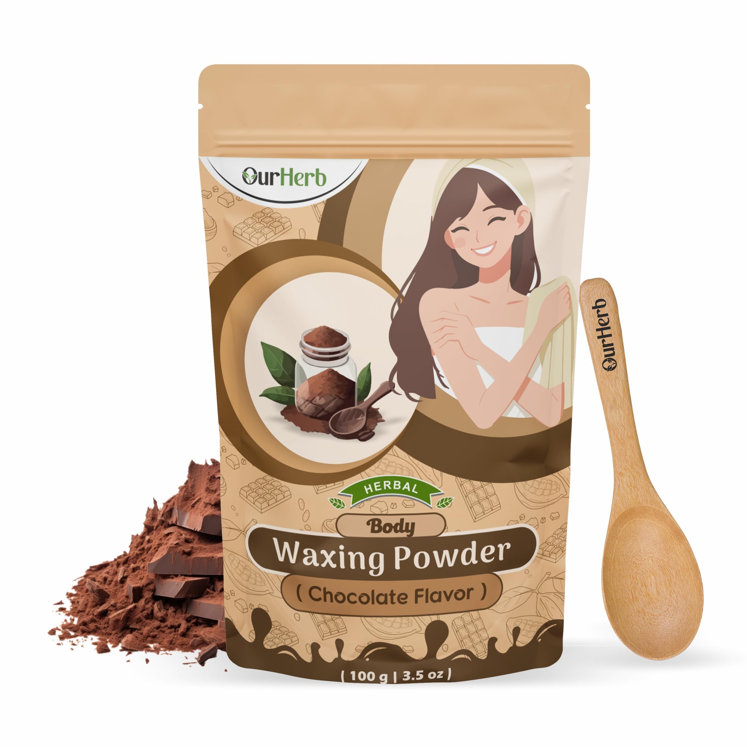 Body Wax Powder – Chocolate Flavour | Herbal Hair Remover for Women | Full Body Painless Waxing Powder | No Chemicals or Rashes – 100g | 3.5 oz