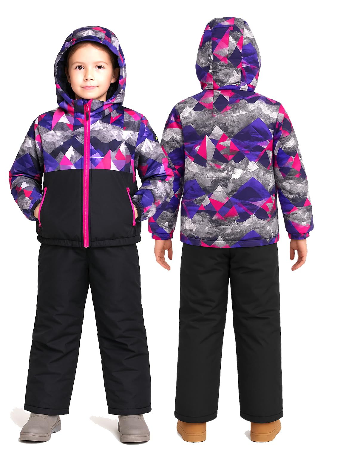 Kinder Schneeanzug, Winter Skianzug Set, Zweiteiler mit Skijacke und Skihose, Blau, Camouflage Muster, Schneedicht, Verdickt mit Futter, für Mädchen/Jungen, Gr.128-152