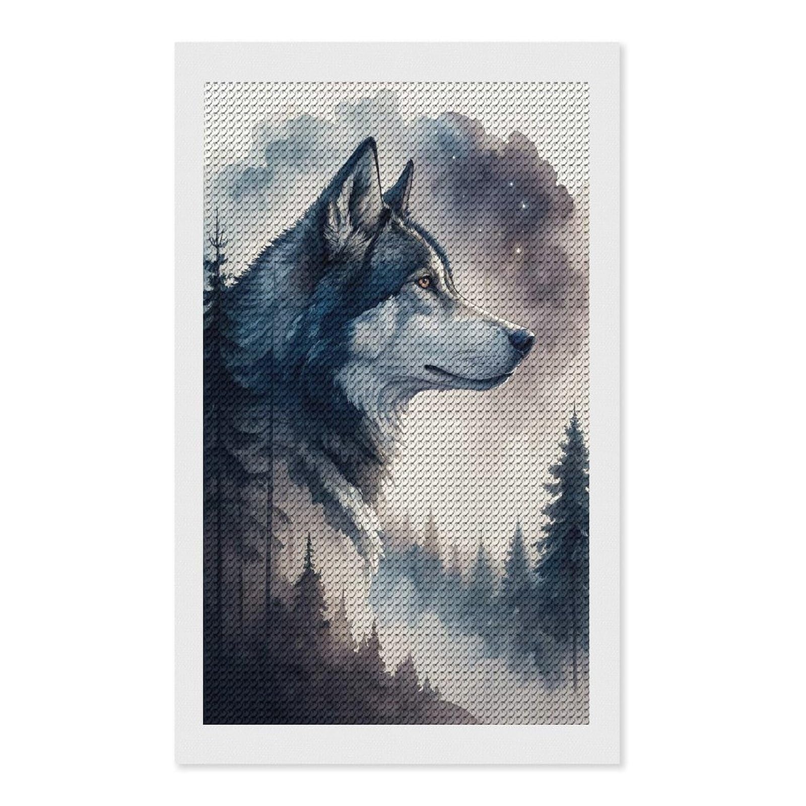 Junmoney Wolf in A Misty Forest Full Drill Diamond Painting Kit 12"x20", for Teens, Adhesive Canvas, Bedroom Decor, Holiday Gift Idea