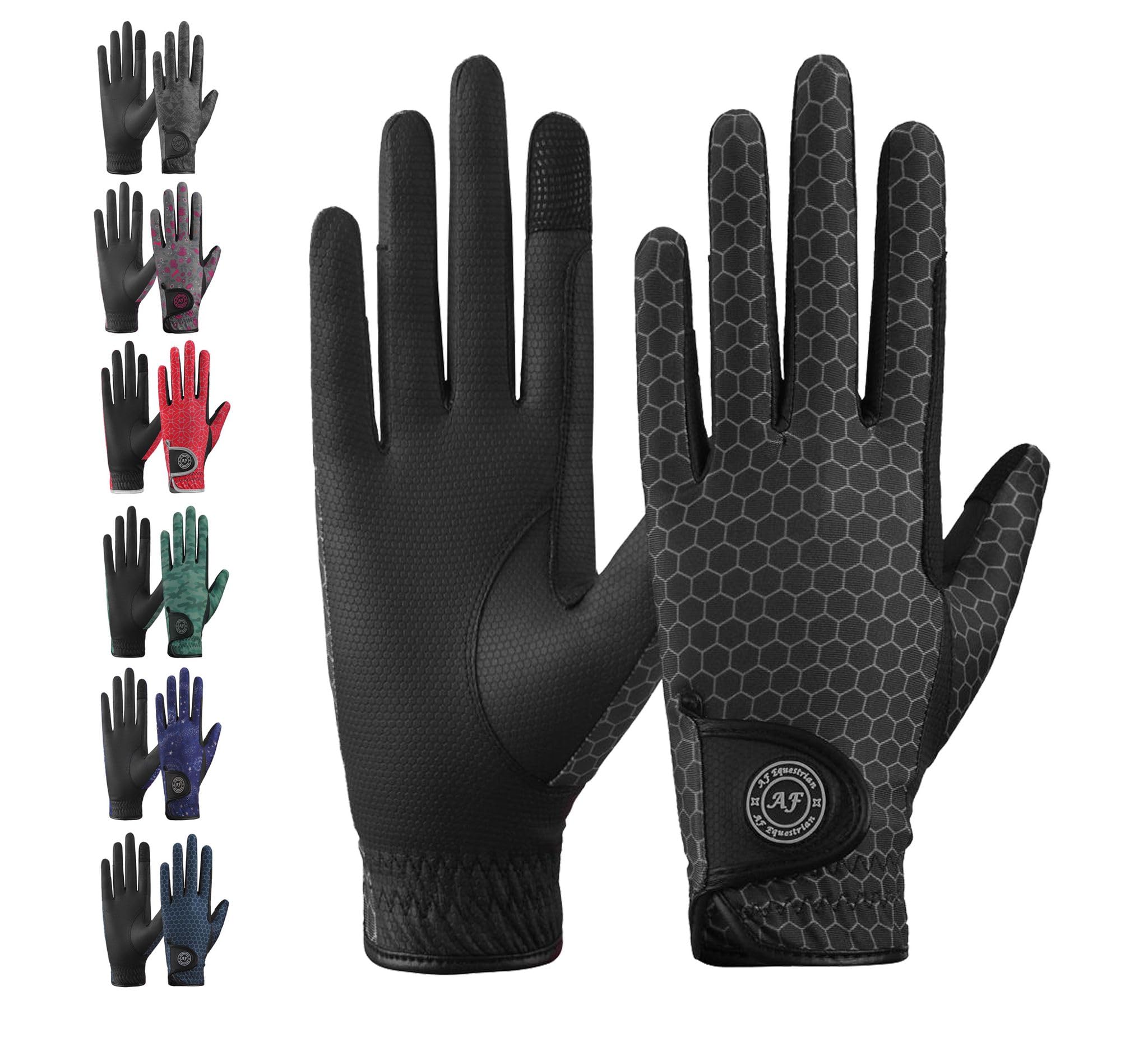 AFE Guanti Da Equitazione Donna - Pelle Sintetica, Lycra Stampata, Comodi E Touchscreen - Foto 7