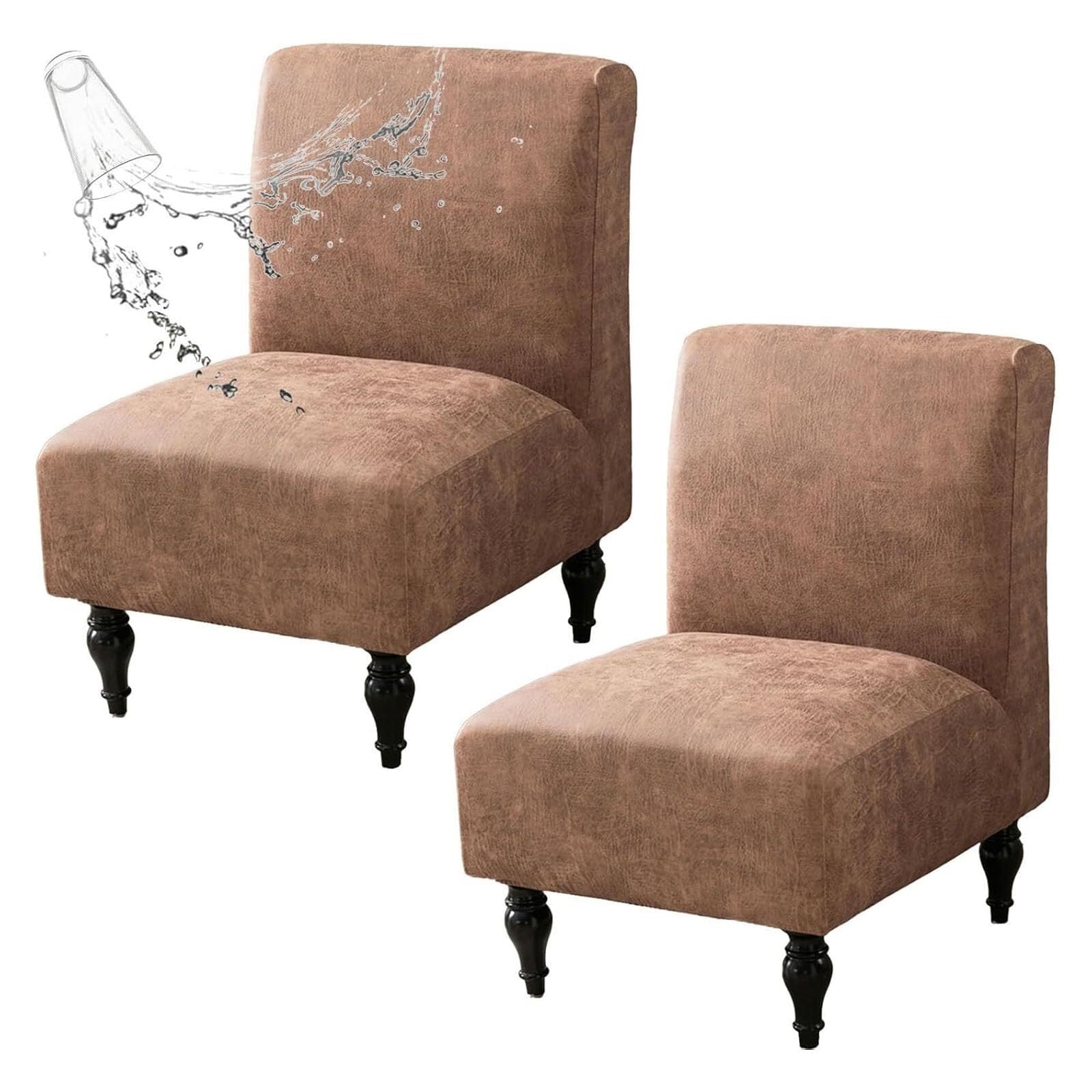 NMVAWIPT Waterproof Armless Accent Chair Slipcover - Faux Leather Slipper Cover With Elastic Bottom(3#,2pcs)