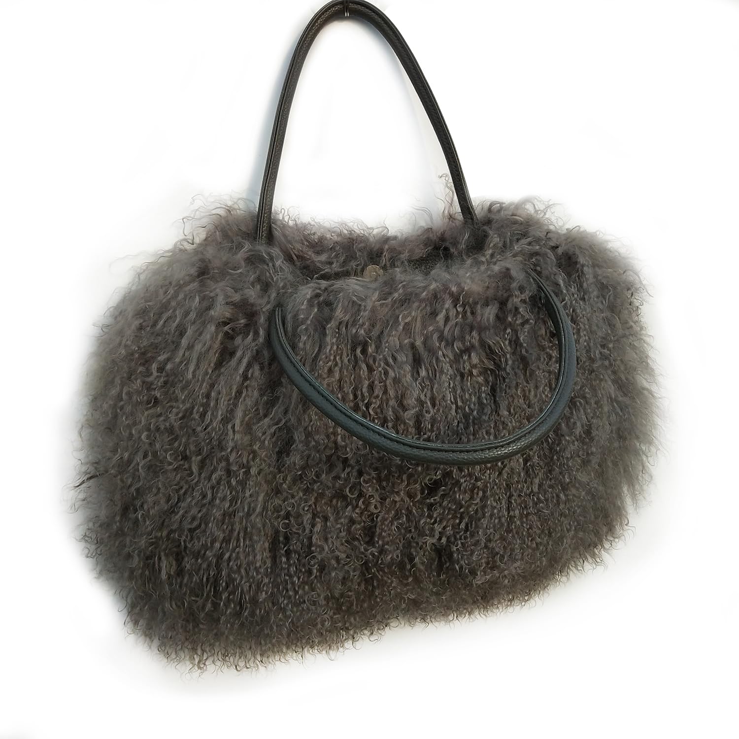 luxury real lamb fur/mongolian fur beach wool fur bag handbag, Gray, 50cm*35cm(19.7"*13.8")