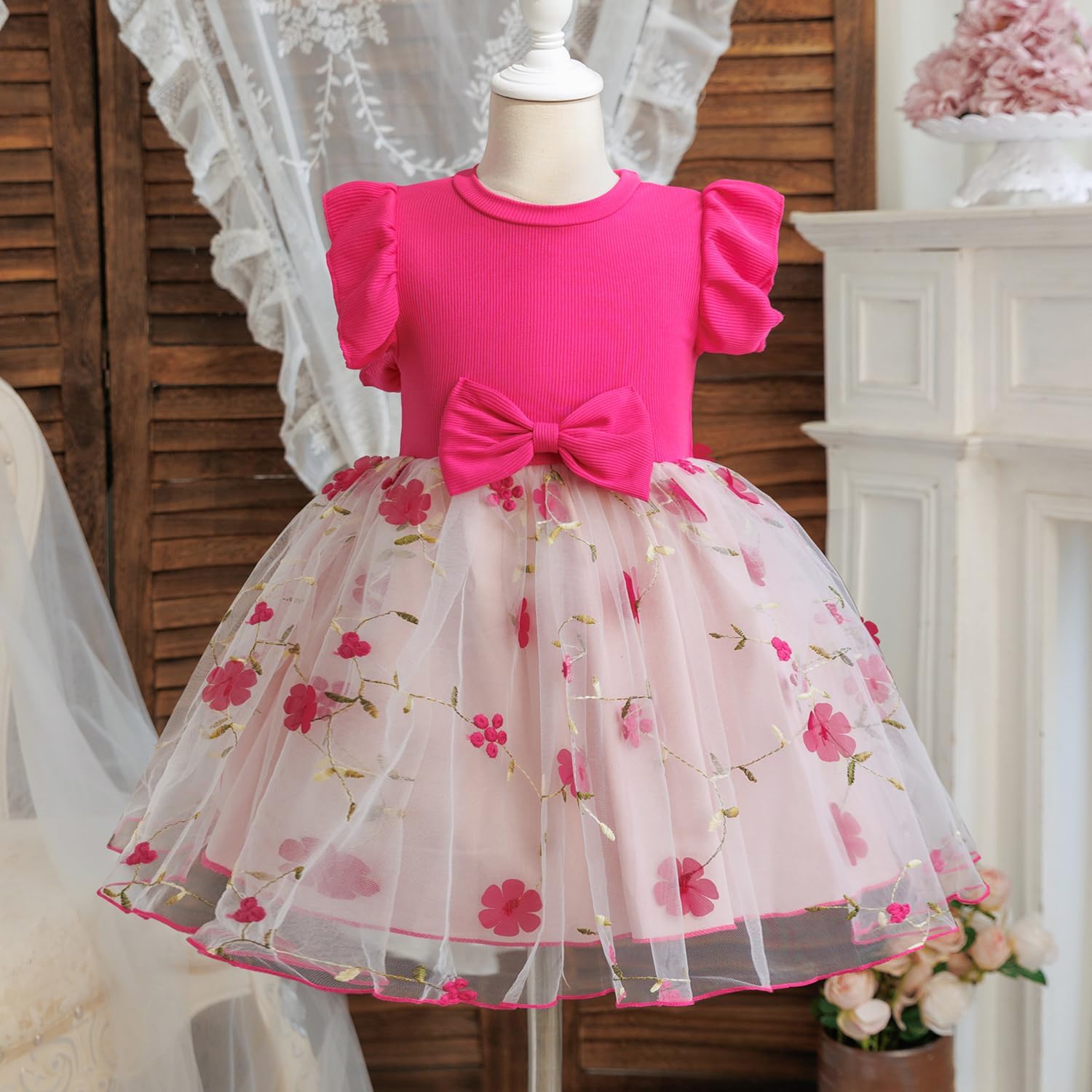 NNJXD Princess Girl Casual Bowknot Dress Ruffles Toddler Girls Kids Clothes - Image 2