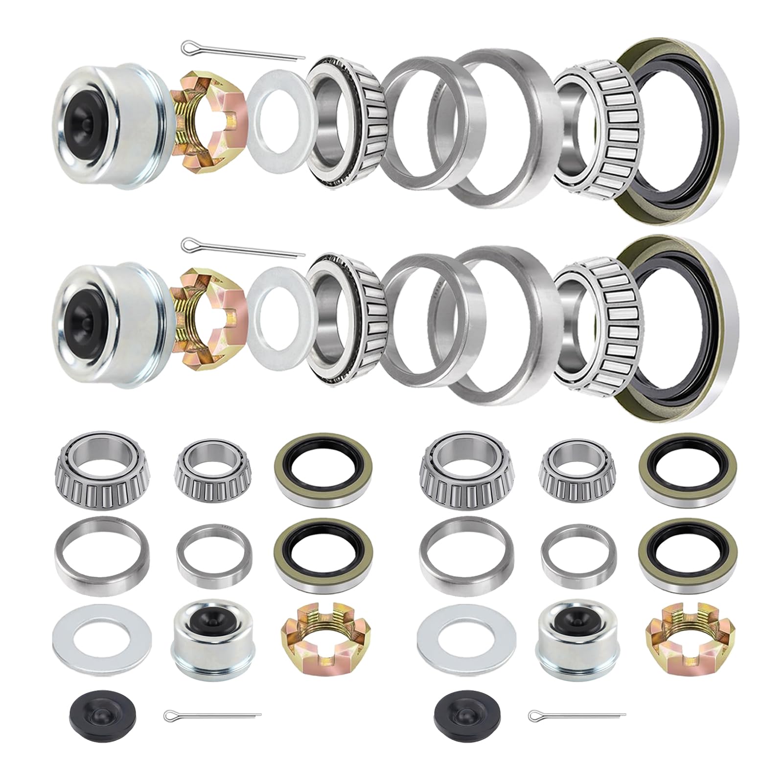 Tgkjmad 4 Sets 7,000 lb Boat Trailer Axle Bearing Kits, 25580 14125A Bearings, Double Lip Grease Seals 10-36 and 10-10, 2.72" Dust Caps, Fits 7,000 lb