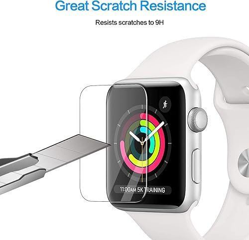 Tourist [Paquete de 3 protectores de pantalla de vidrio templado compatibles con Apple Watch de 1.496 in Series 3/2/1, dureza 9H, antiarañazos,