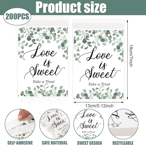 Miniatura 7 de 200 bolsas de bufé de dulces para regalos de boda, bolsas de regalo de boda, bolsas autoadhesivas de regalo de boda, bolsas de papel kraft Love Is
