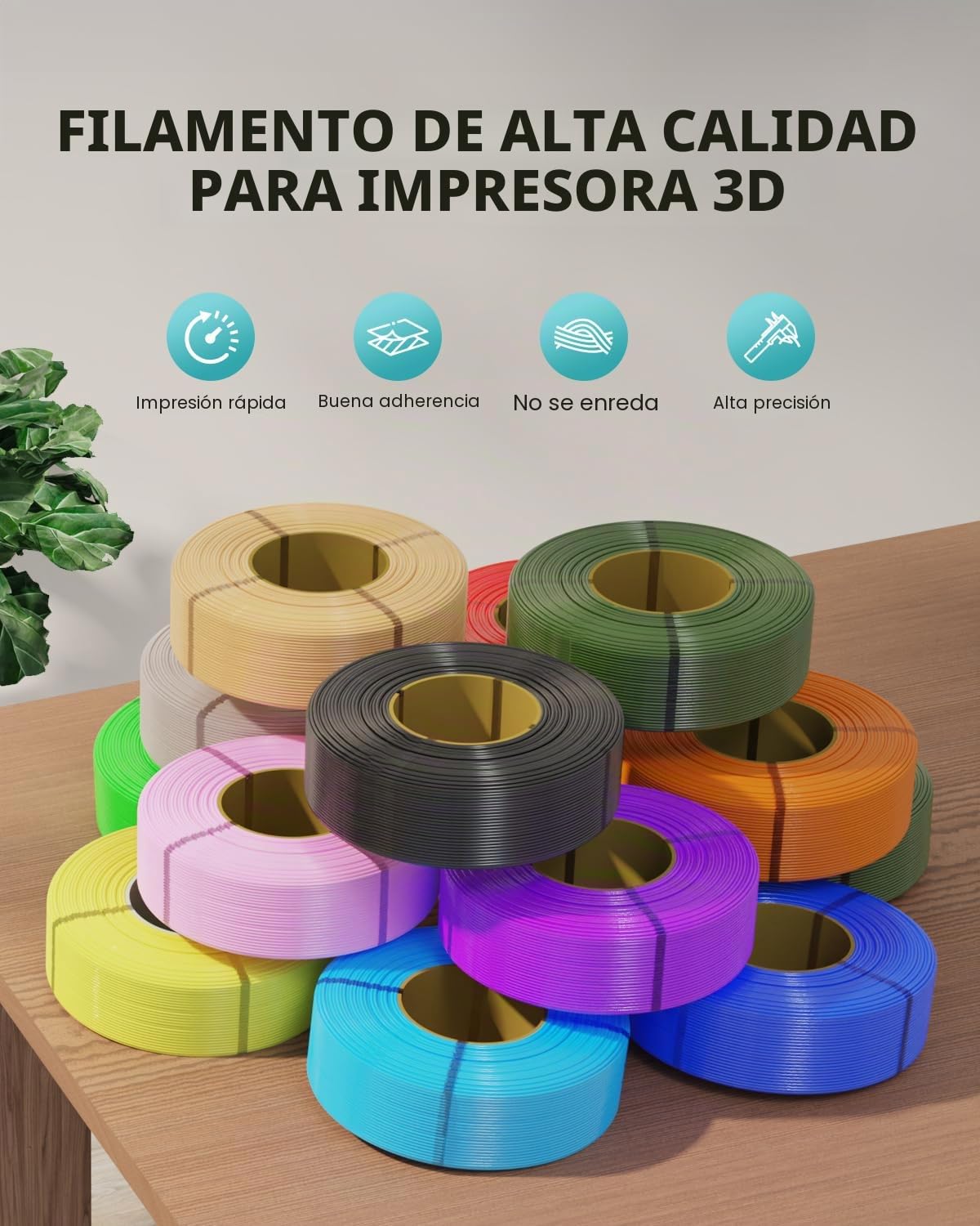 SUNLU Recarga de Filamento PLA+2.0 4kg, Filamento PLA+ de alta resistencia, sin bobina, de 1,75 mm, Compatible con Impresoras 3D Bambu Lab, 1kg/Bobina, 4 x Negro