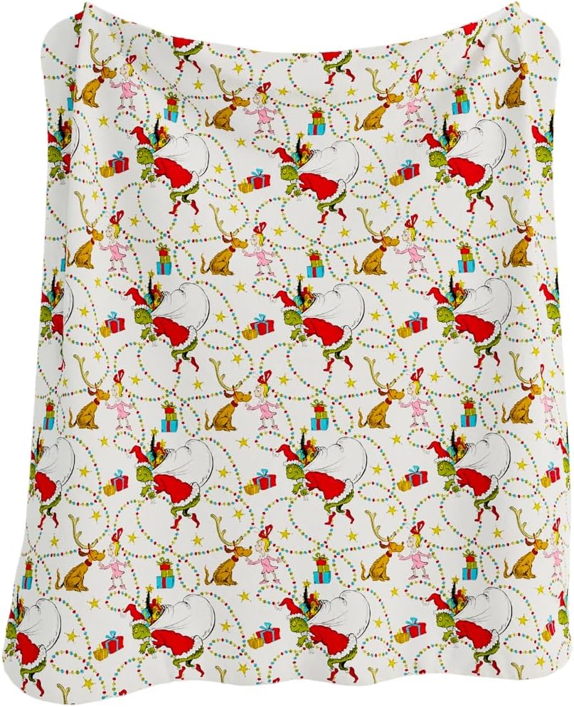 Franco Dr. Seuss The Grinch Holiday Bedding Super Soft Plush Micro Raschel Blanket, 90 in x 90 in, (Official Licensed Product) The Grinch Blanket 90 in x 90 in