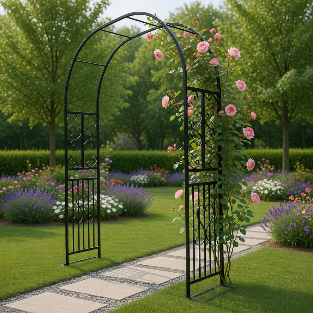 Metal Garden Arboră300x40x230cm/BlackăHeavy Duty Metal Garden Arch Trellis for Climbing Plants, Decorative Archway Wedding Arch Frame for Patio, Lawn, Pathway, Backyard, Patio