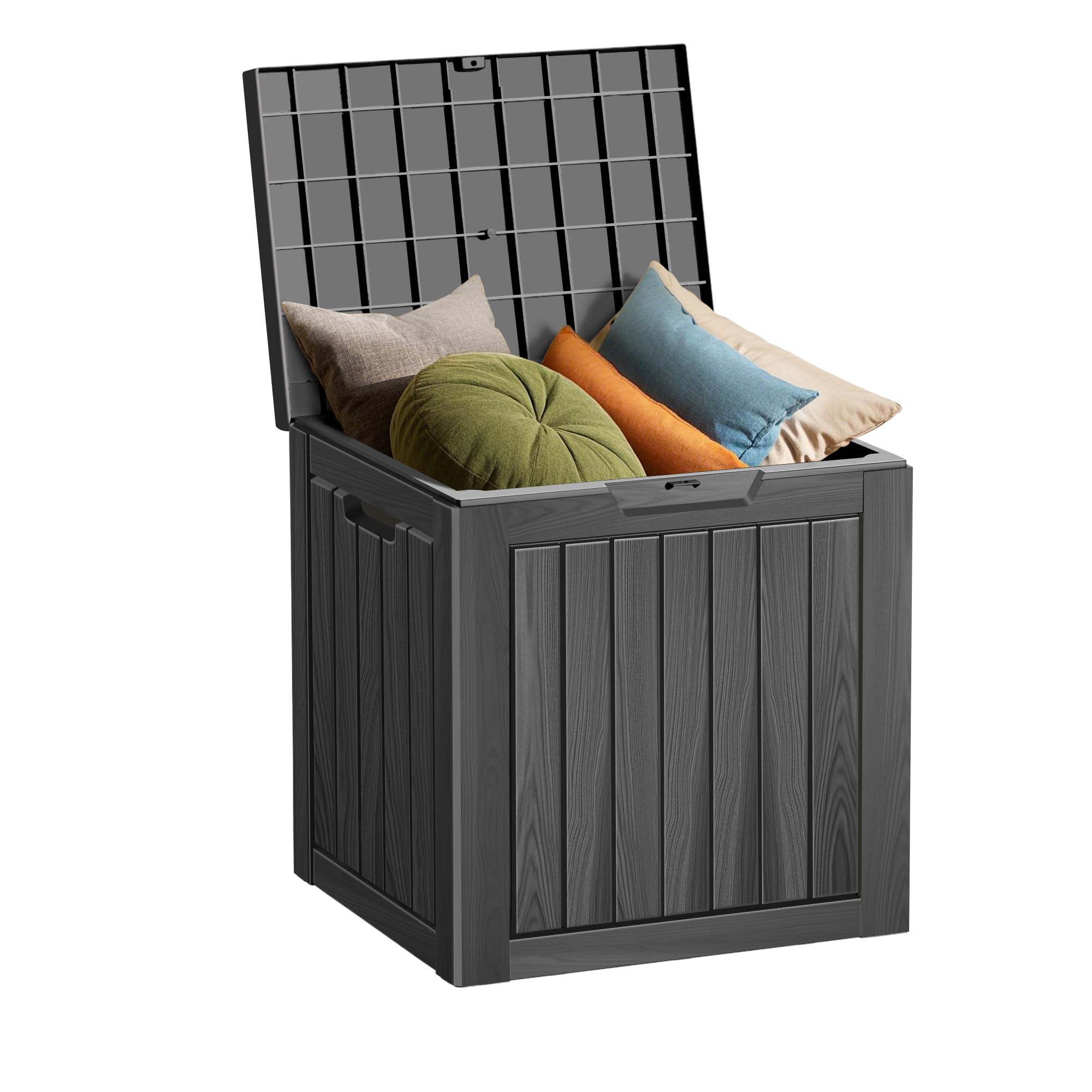 Decksplore Outdoor Storage Box Waterproof, 35 Gallon Lockable Resin Deck Box Small, Patio Storage Bin for Pool Accessories Cushion Furniture, Garden Tools, UV-Resistant Outside Delivery Black