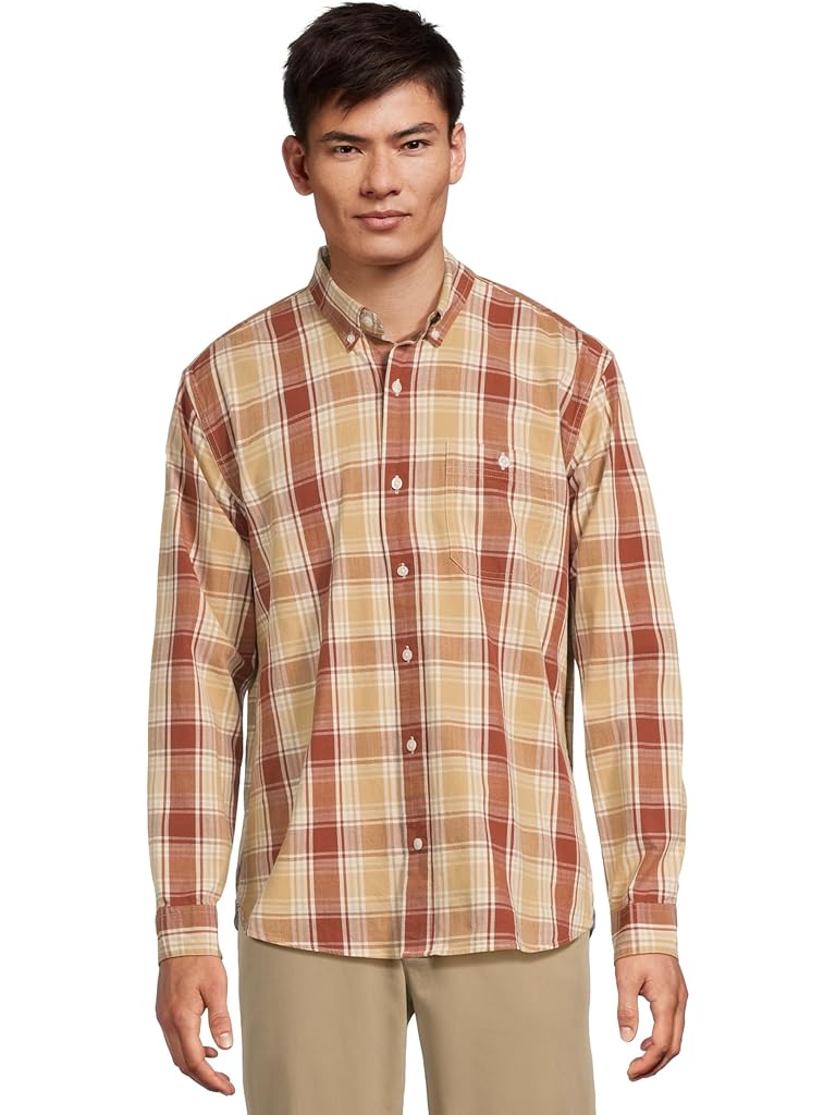 Brown L.L.Bean Comfort Stretch Chambray Shirt Traditional Untucked Fit Long-sleeve Print