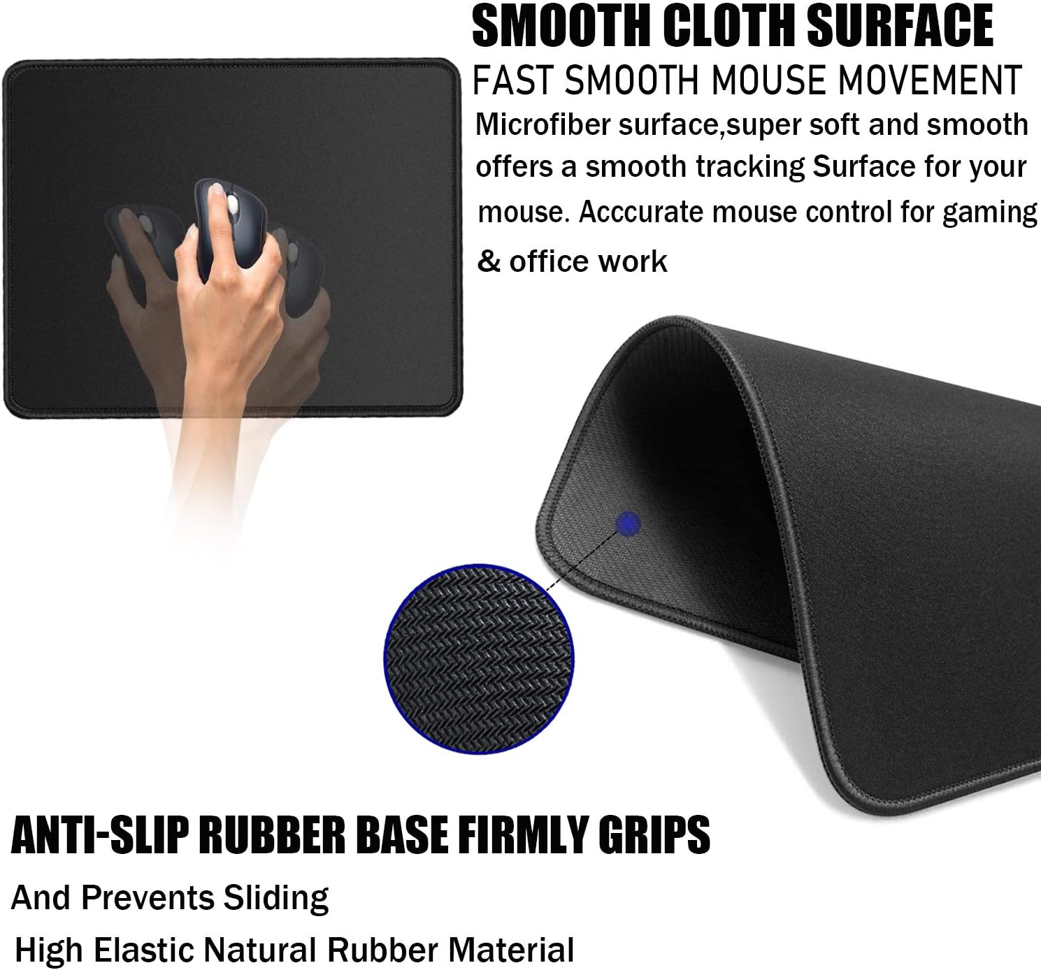 Medium Black Mouse Pad for Wireless Mouse,11.8"x9.8"x0.12"Upgraded Durable Medium Mouse Pad with Stitched Edge,Gaming Mousepad Non-Slip Rubber Base Waterproof Mouse Pad for Laptop,Office,Home, Black : Office Products