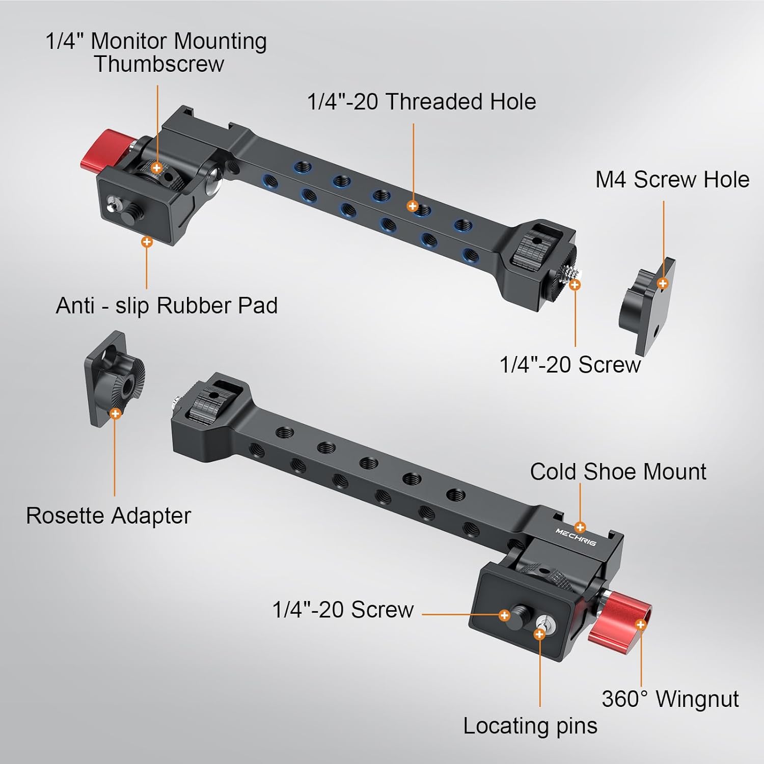 Monitor Extension Arm for R0nin S/SC/RS2/RSC2-360° Rotatable Aluminum Rig with Cold Shoe & 1/4" Screws, Fits Zhiyun Weebill/MOZA Stabilizer Accessories 62030