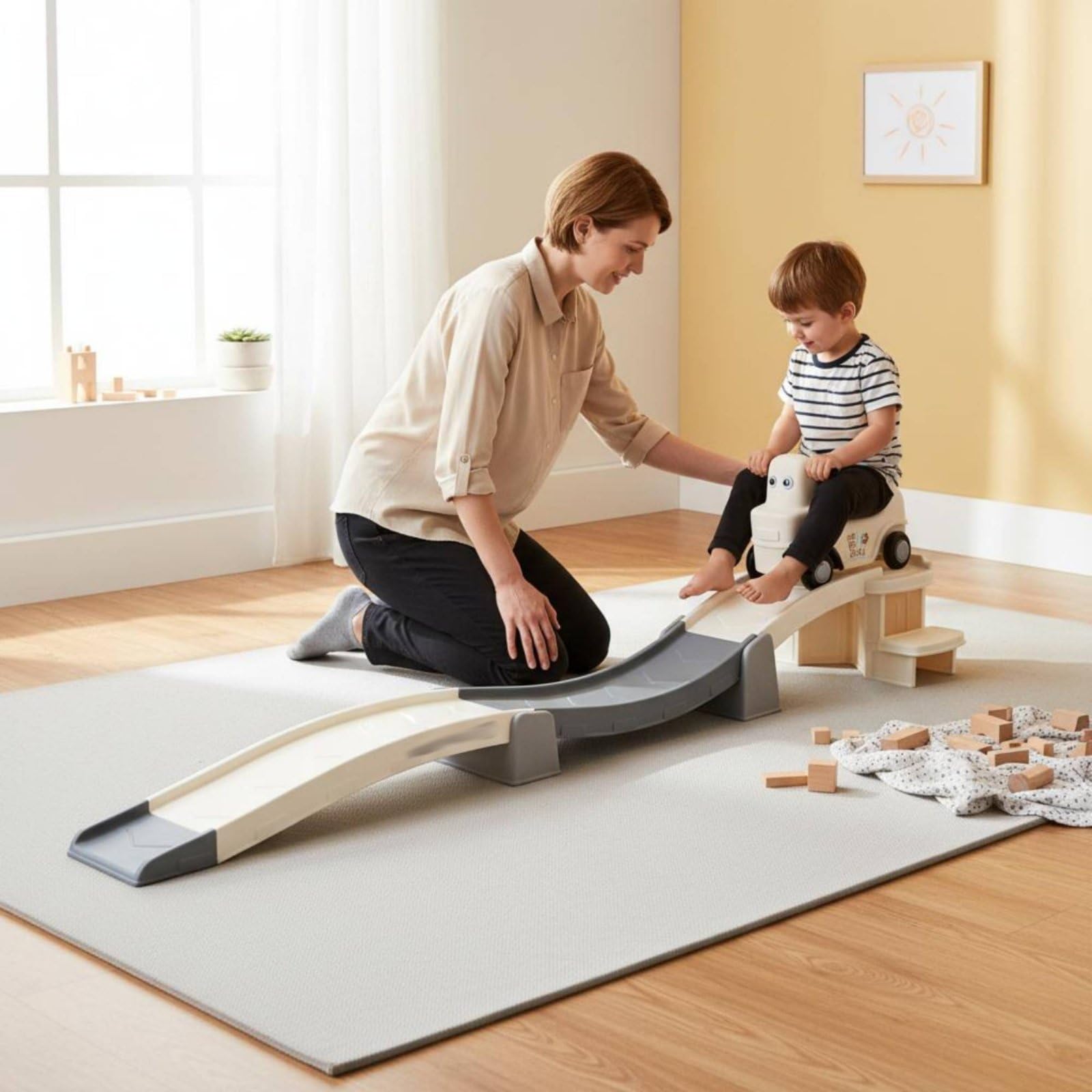 Rutschbahn mit Auto sensorische Förderung dreiteilige Rutsche stabile Konstruktion Kinderspielzeug für Kleinkinder, zu Hause, Kindergarten, Draußen, Klassische Farbe