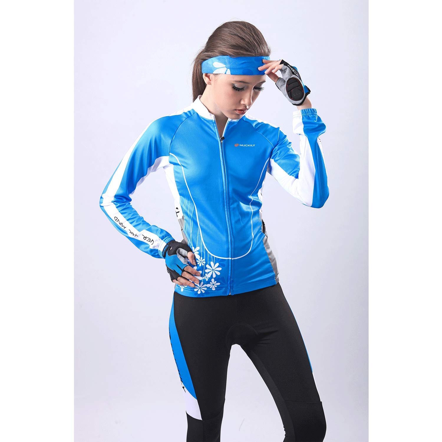 NUCKILY Damen Radtrikot Atmungsaktive Fahrradbekleidung Set Trikot Langarm & Radhose mit 3D Sitzpolster MTB Radsportanzug mit 4 Taschen