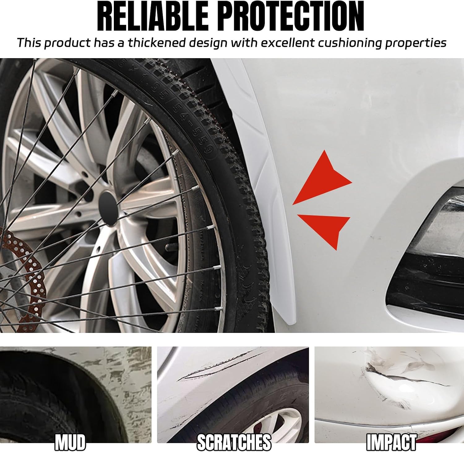 Hovom 2PCS Car Wheel Tire Eyebrow Strips, Silicone Wheel Eyebrow Arch Trim Lips Strip, Anti-Collision Fender Flare Protector, Universal Bumper Fender Flare Edge Trim Sticker, Car Accessories (White)