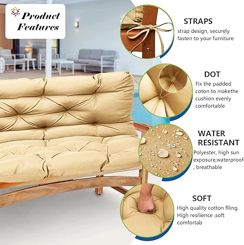 Miniatura 10 de bumuam Cojín de columpio para exteriores, cojín impermeable para columpio de porche, cojines de columpio de 2 a 3 plazas, repuesto para muebles de