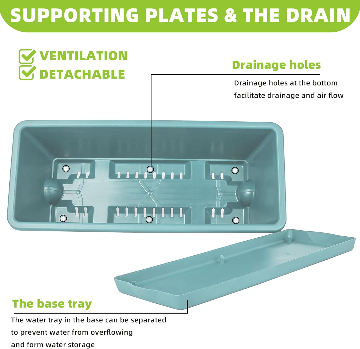 LOCONHA Window Box Planter, 7 Pack Plastic Vegetable Flower Planters Boxes 17 Inches Rectangular Flower Pots with Saucers for Indoor Outdoor Garden, Patio, Home Decor