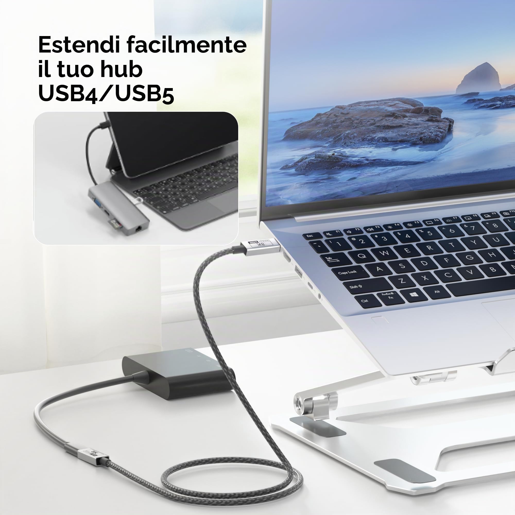 3 M Lungo Cavo Prolunga USB C Compatibile con Thunderbolt 5/4/3,USB-C Maschio-Femmina 40Gbps Trasmissione Dati,240W 5A Ricarica Rapida,8K@120Hz Video per Monitor/Laptop/SSD/Docking.