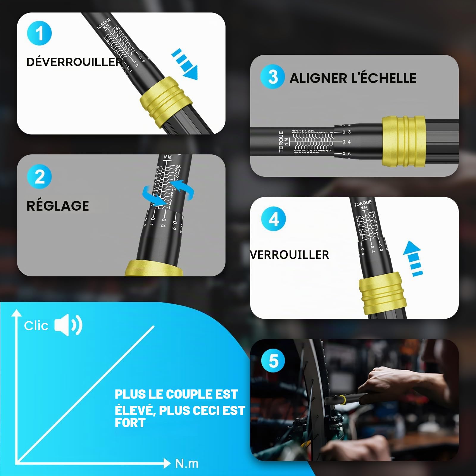 ANPUDS Clé Dynamométrique 1/4'', 1-25Nm Clé Dynamométrique Vélo, 0,1 NM Micro-ajustement, Précision ±3%, 72 Dents Cle Dynamometrique pour Vélos Route Montagne y Moto