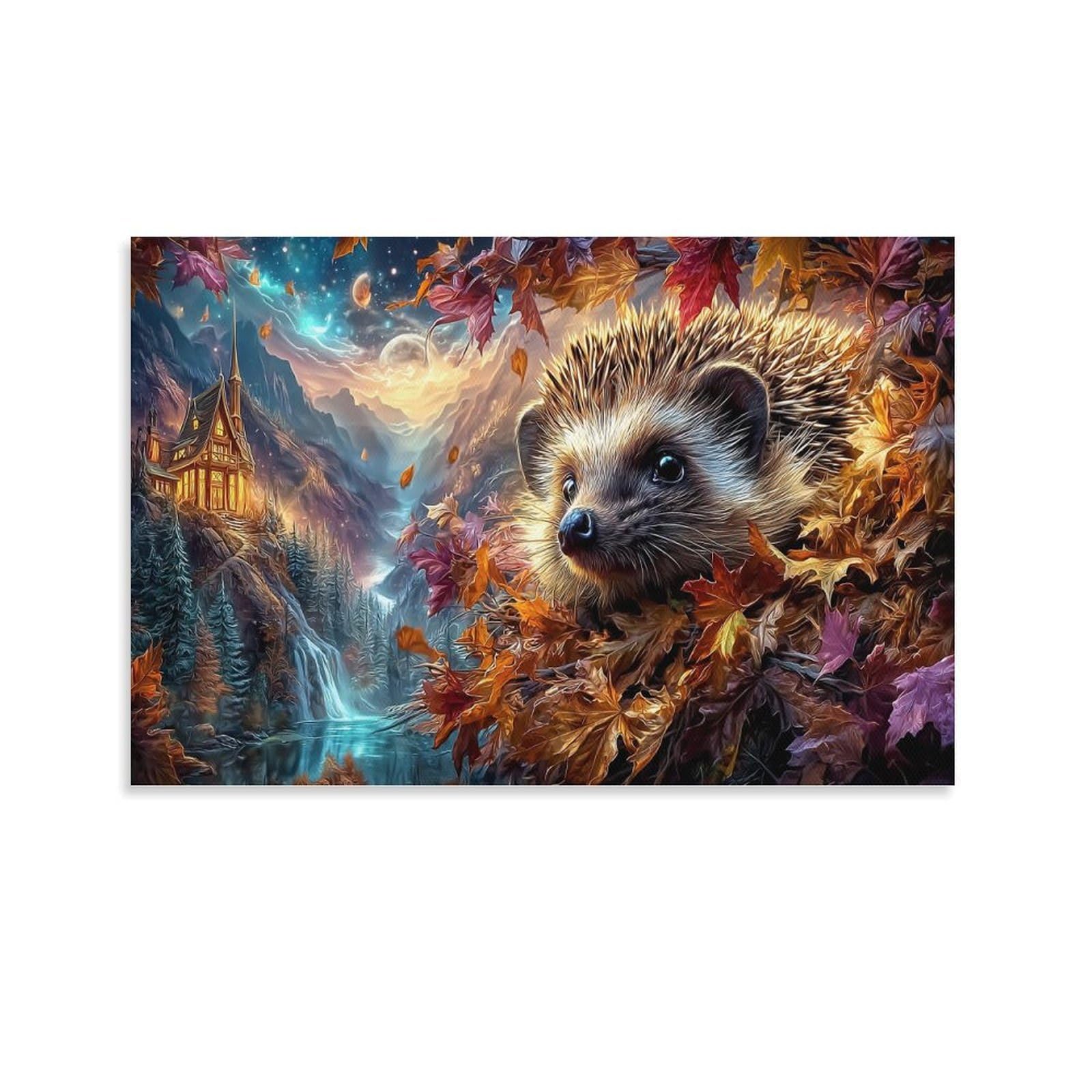 XPASHIQWC Hedgehog Wall Decor Poster Autumn Forest Canvas Prints Picture Modern Wall Art Picture Wall Hanging for Bedroom Living Room Decor 20x30inch(50x75cm)