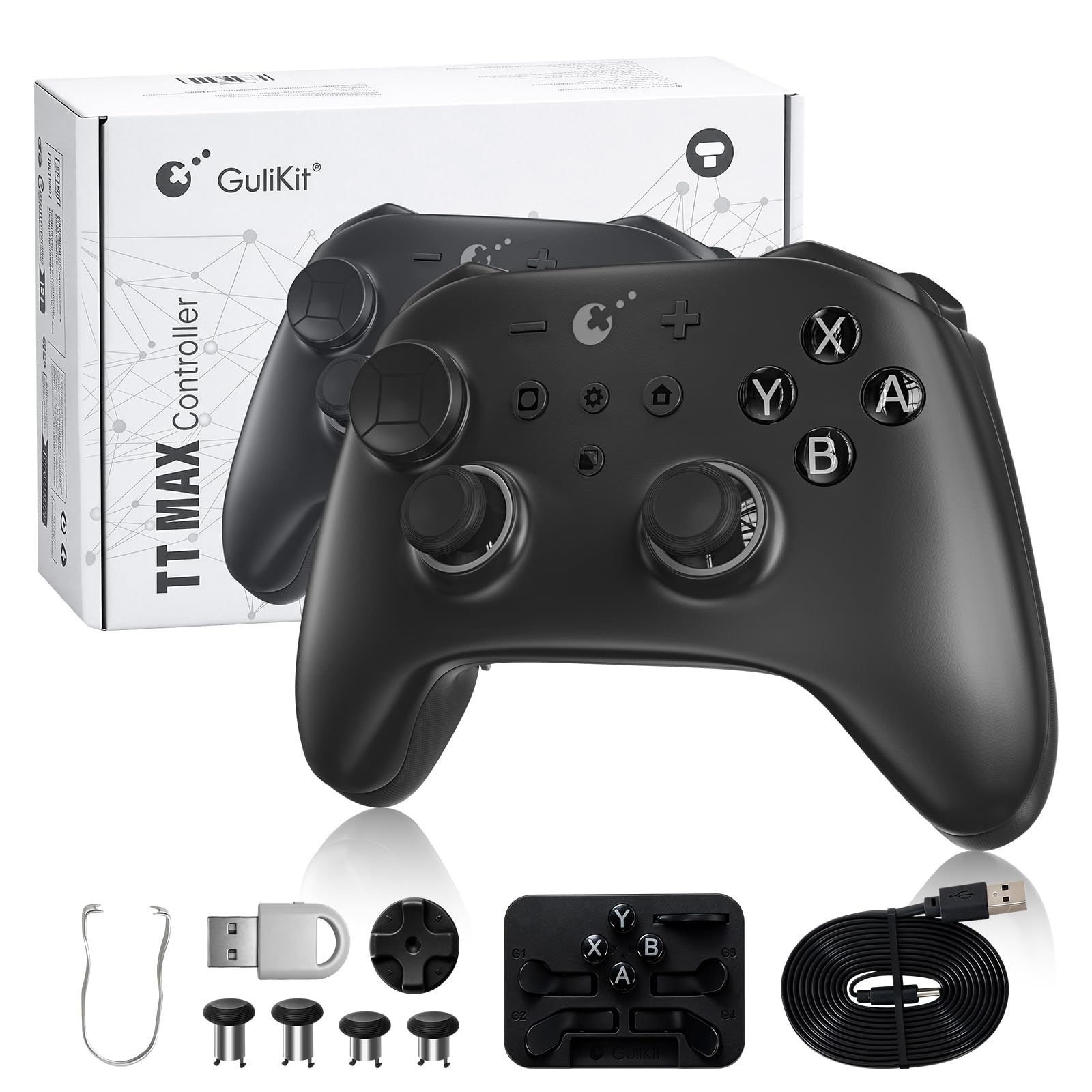 GuliKit TT Mando Inalámbrico para PC, Android, iOS, Switch 1/2, Joystick TMR, con Batería de 950 mAh, Función de Activación (Negro, TT MAX) - 1